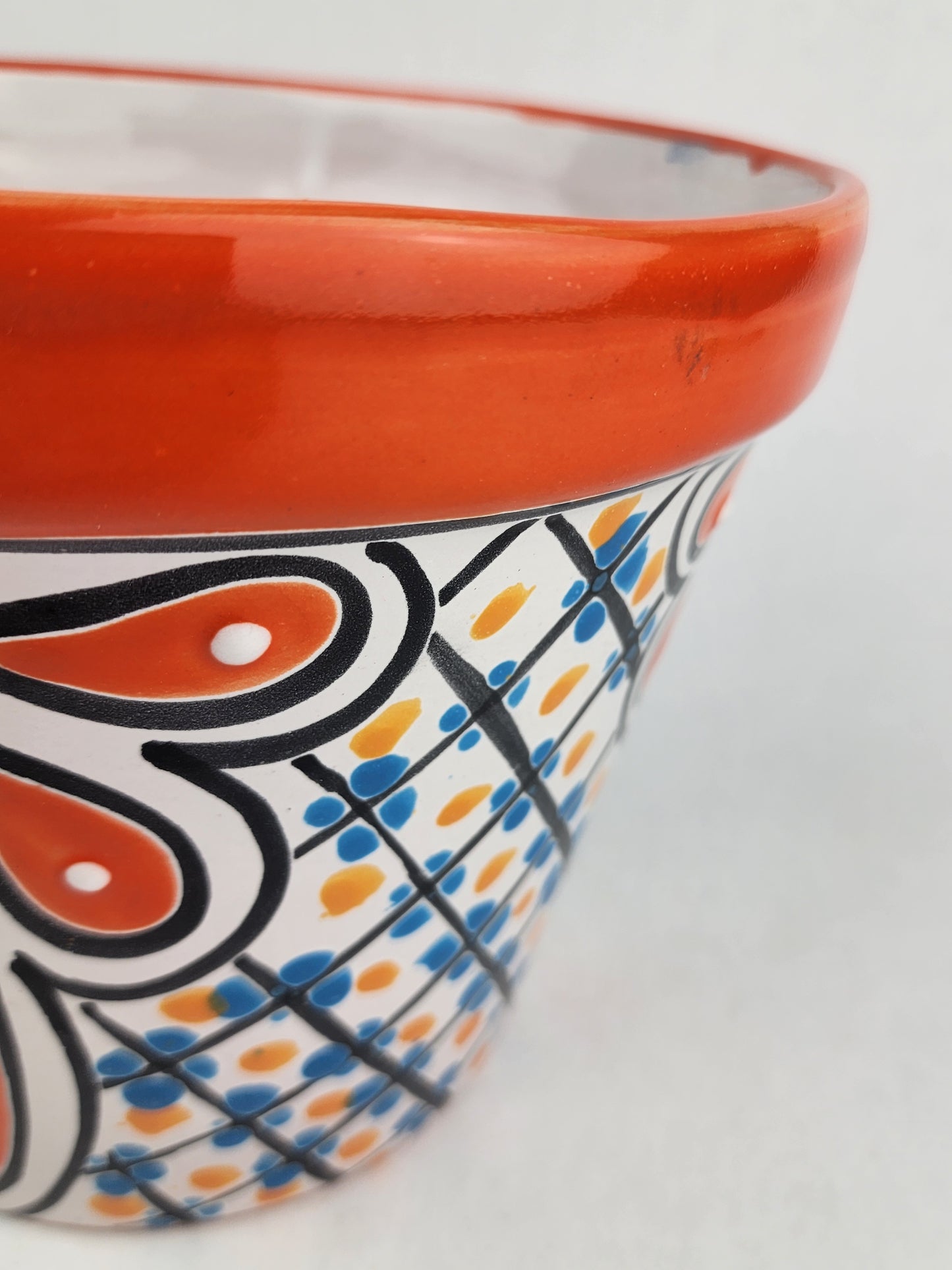 Red Orange Rim Talavera-Style Ceramic Planter 8" | Houseplant Pot