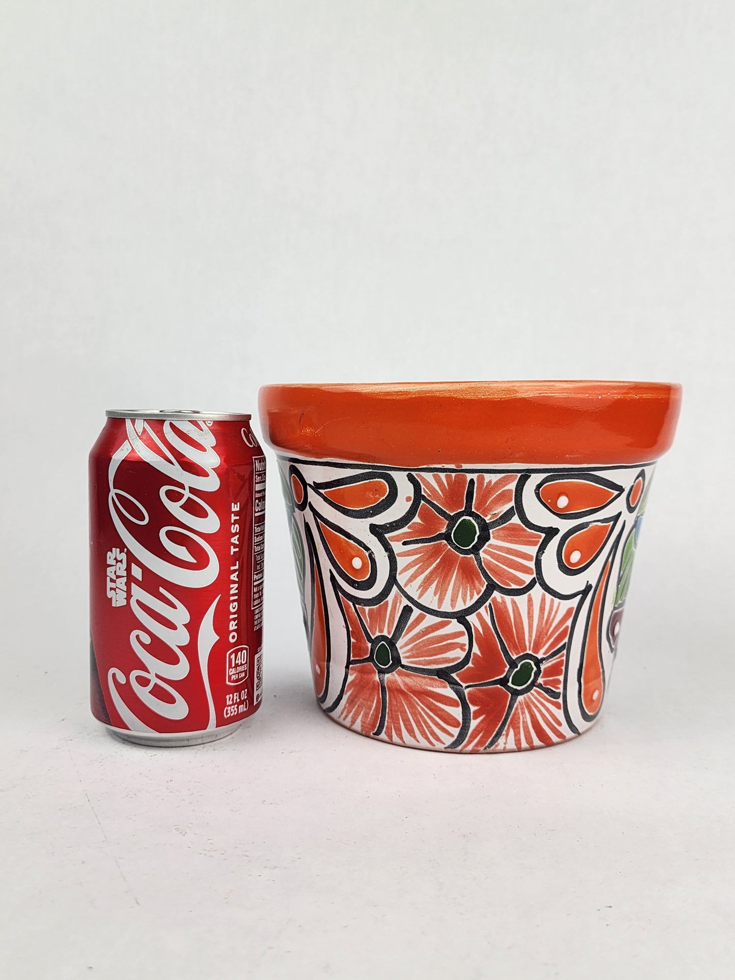 Red Orange Rim Talavera-Style Ceramic Planter 7" | Houseplant Pot