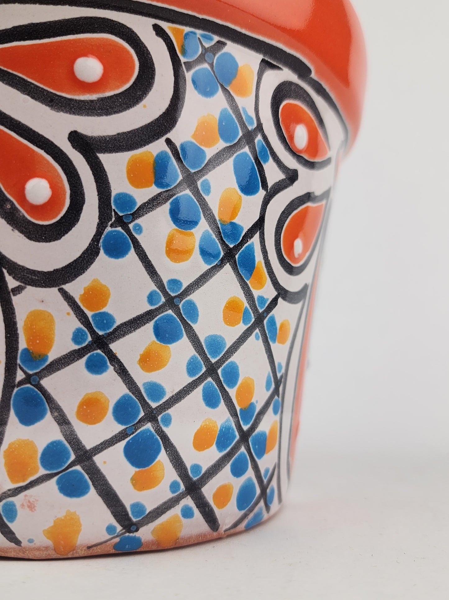 Red Orange Rim Talavera-Style Ceramic Planter 7" | Houseplant Pot