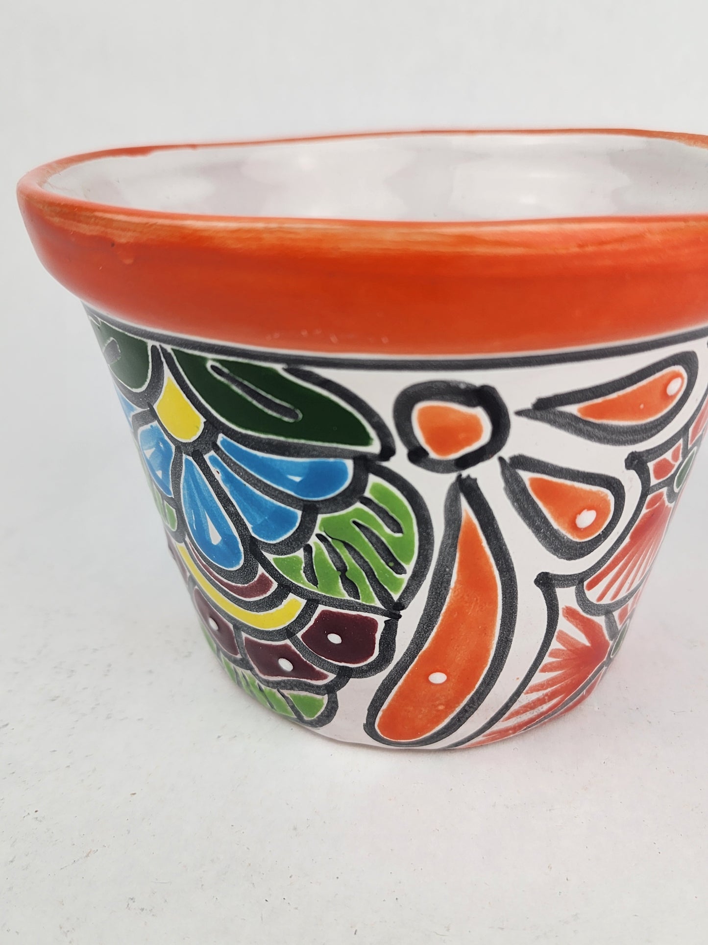 Red Orange Rim Talavera-Style Ceramic Planter 6" | Houseplant Pot