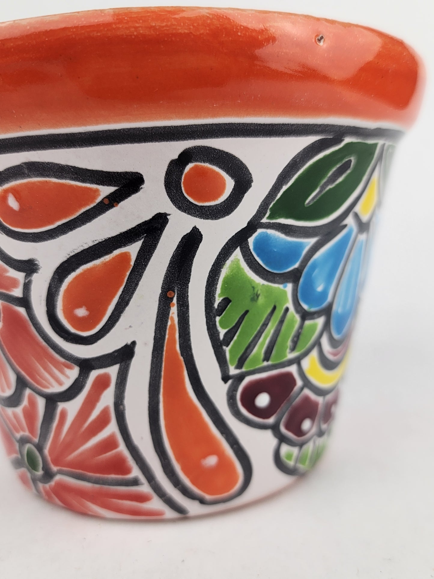 Red Orange Rim Talavera-Style Ceramic Planter 6" | Houseplant Pot
