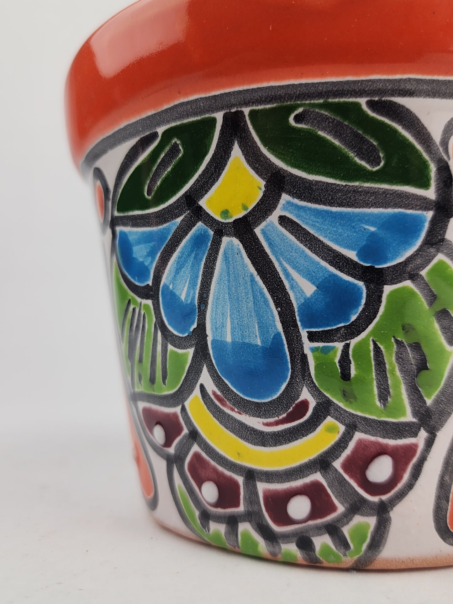 Red Orange Rim Talavera-Style Ceramic Planter 5" | Succulent Plant Pot