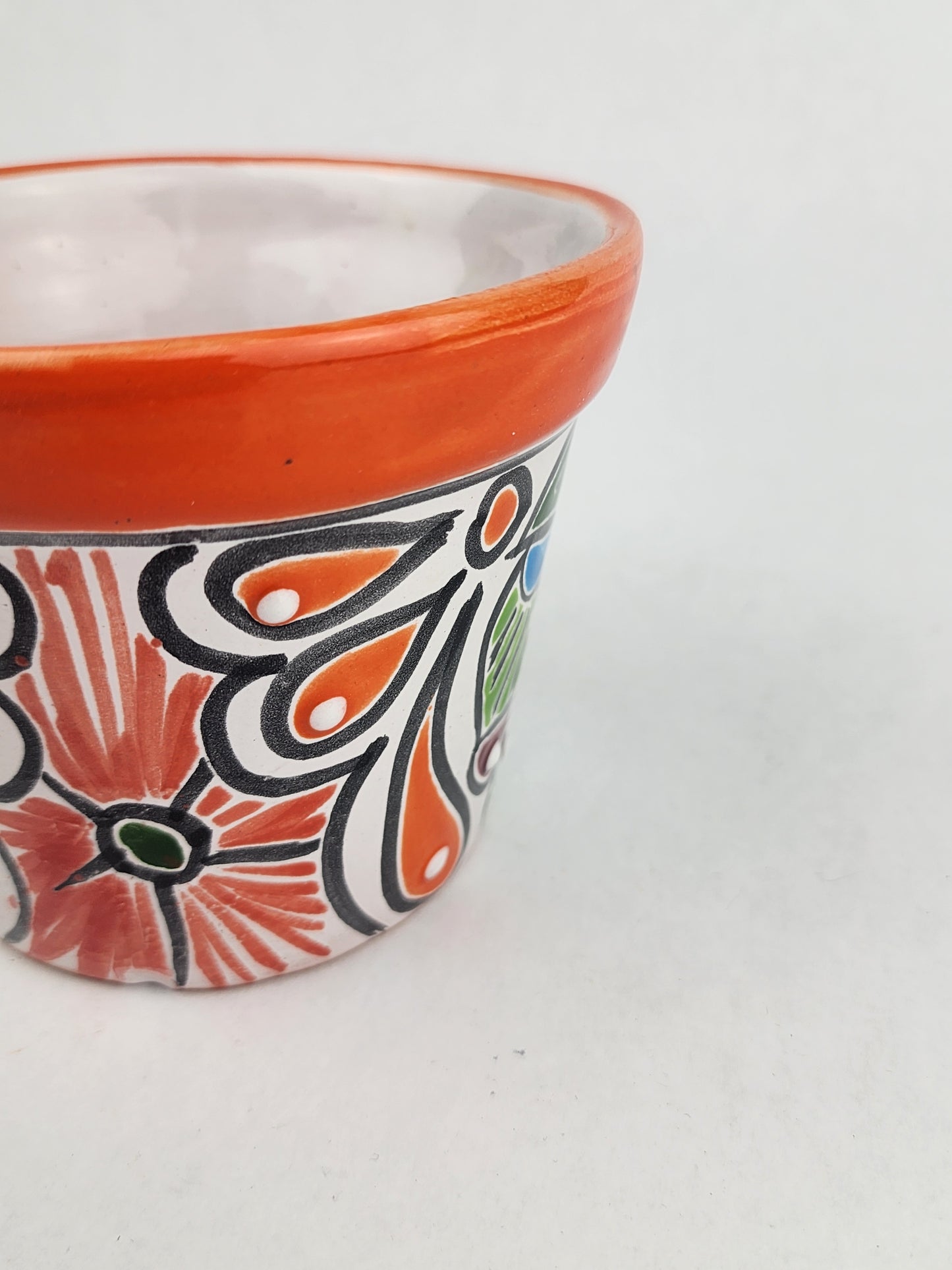 Red Orange Rim Talavera-Style Ceramic Planter 5" | Succulent Plant Pot
