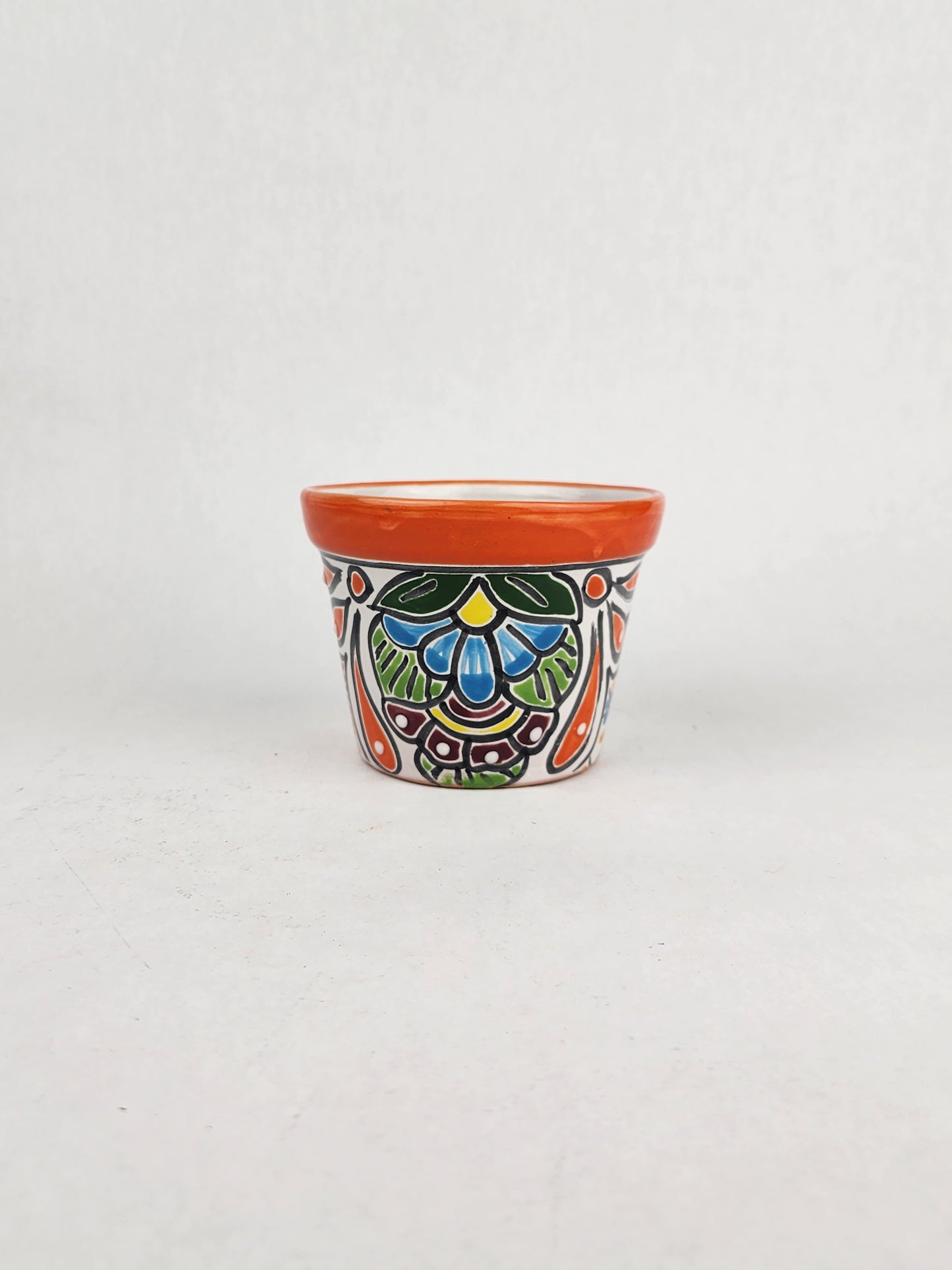Red Orange Rim Talavera-Style Ceramic Planter 5" | Succulent Plant Pot