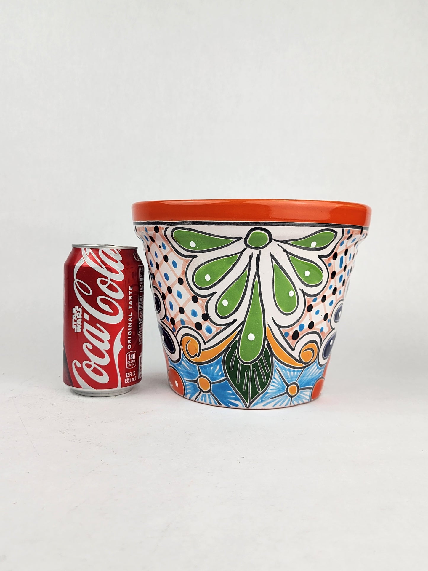 Red Orange Rim Talavera-Style Ceramic Planter 8" | Indoor Plant Pot