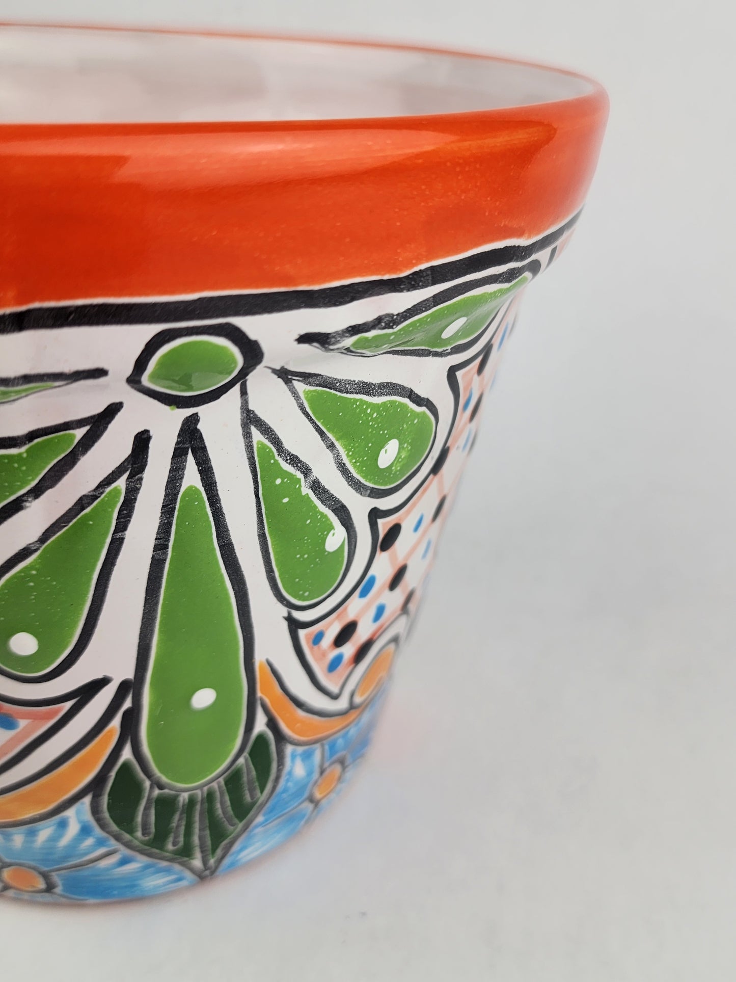 Red Orange Rim Talavera-Style Ceramic Planter 8" | Indoor Plant Pot