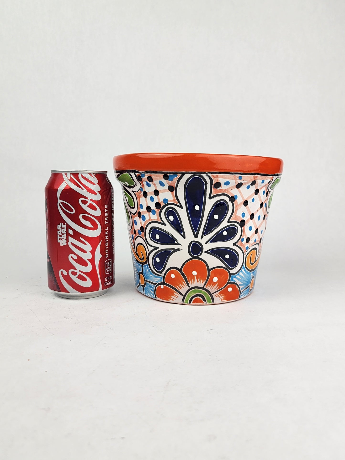 Red Orange Rim Talavera-Style Ceramic Planter 7" | Succulent Plant Pot