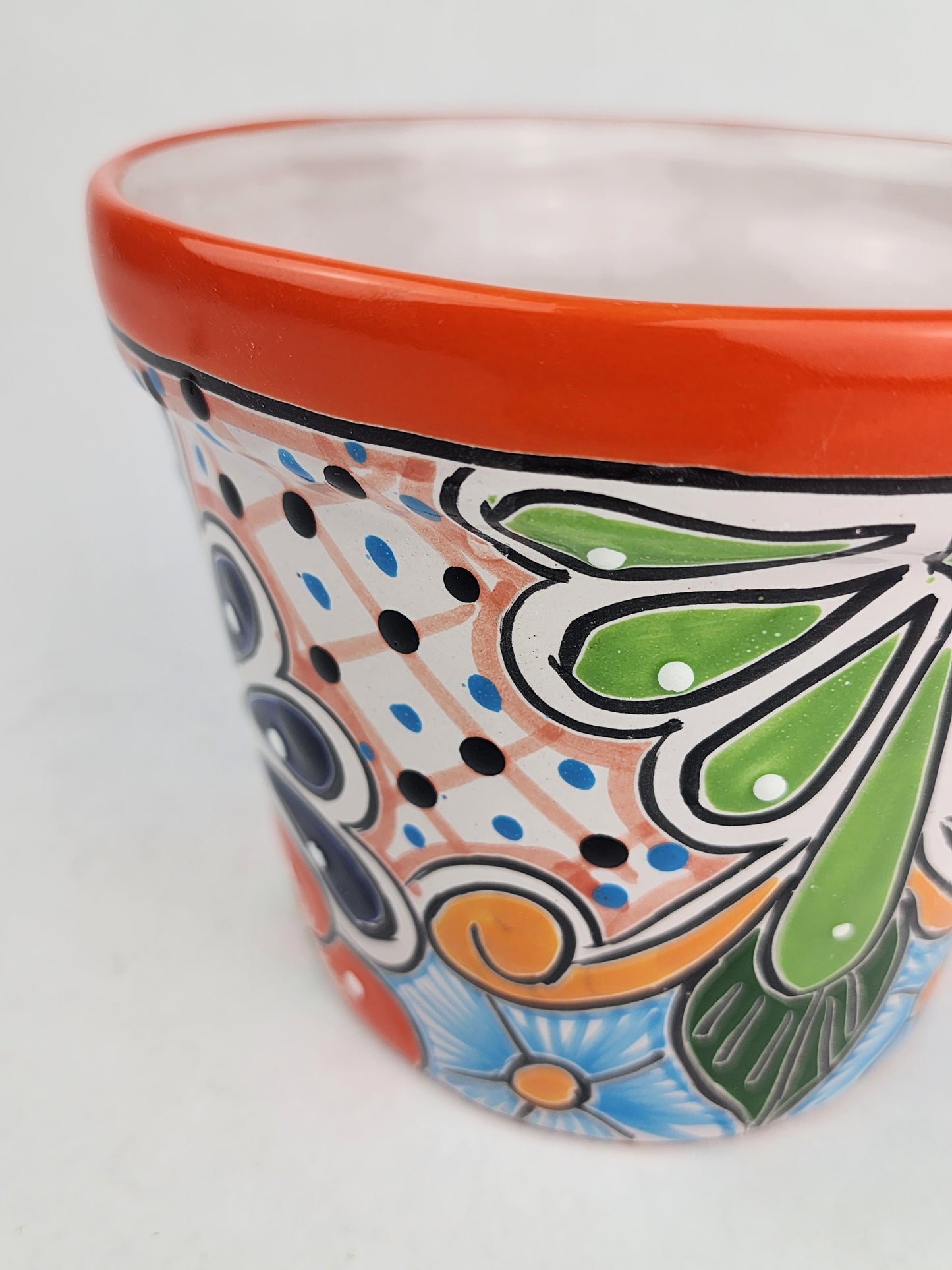 Red Orange Rim Talavera-Style Ceramic Planter 7" | Succulent Plant Pot