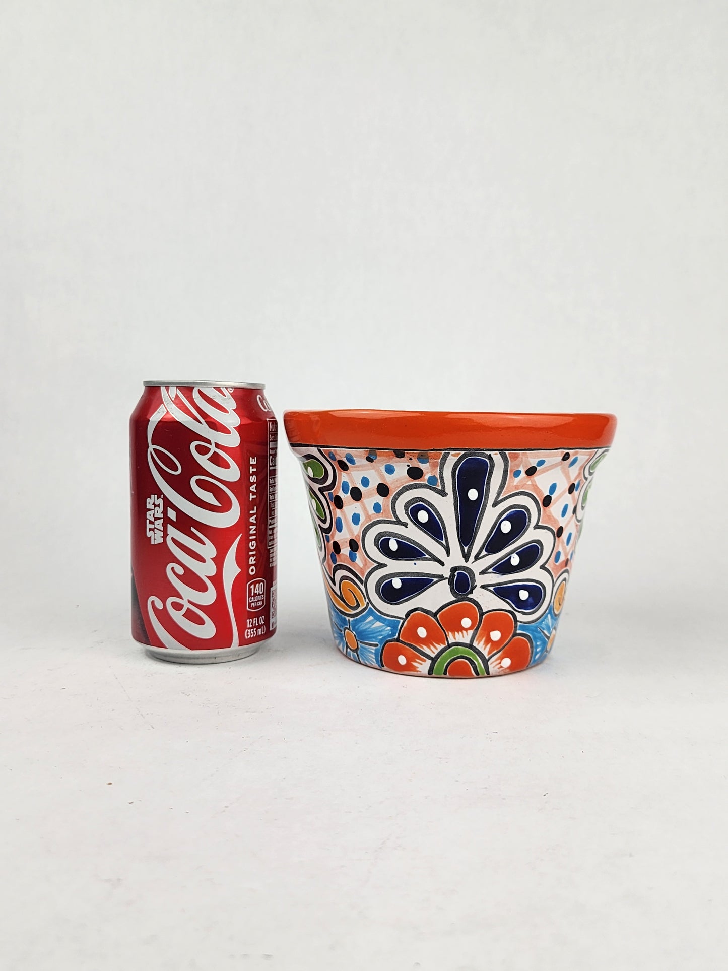 Red Orange Rim Talavera-Style Ceramic Planter 6" | Succulent Plant Pot
