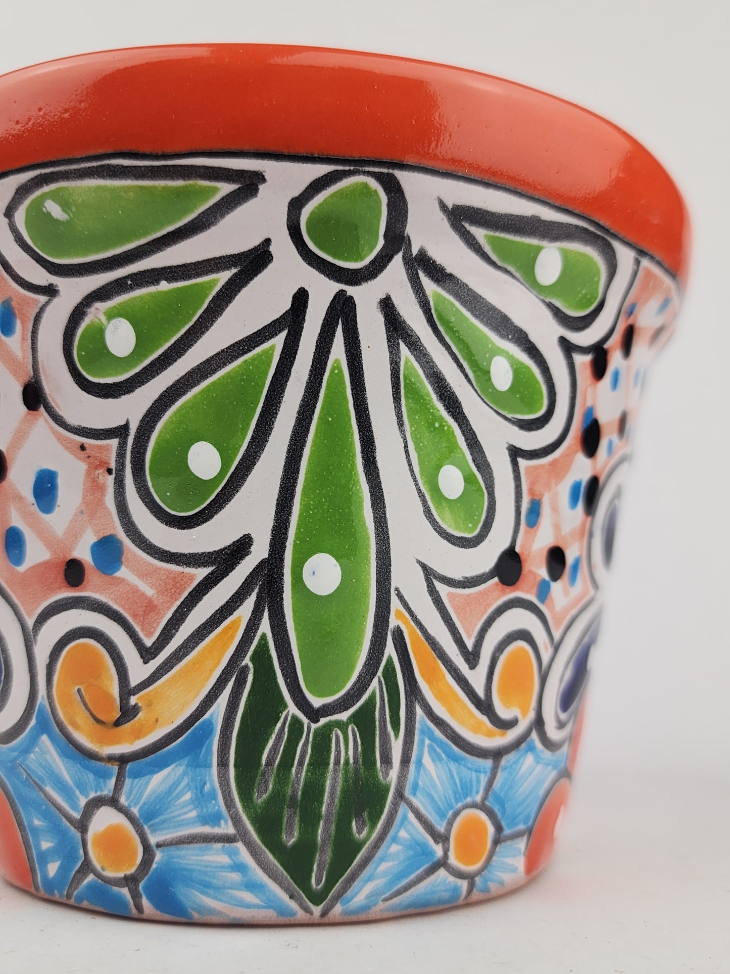 Red Orange Rim Talavera-Style Ceramic Planter 6" | Succulent Plant Pot