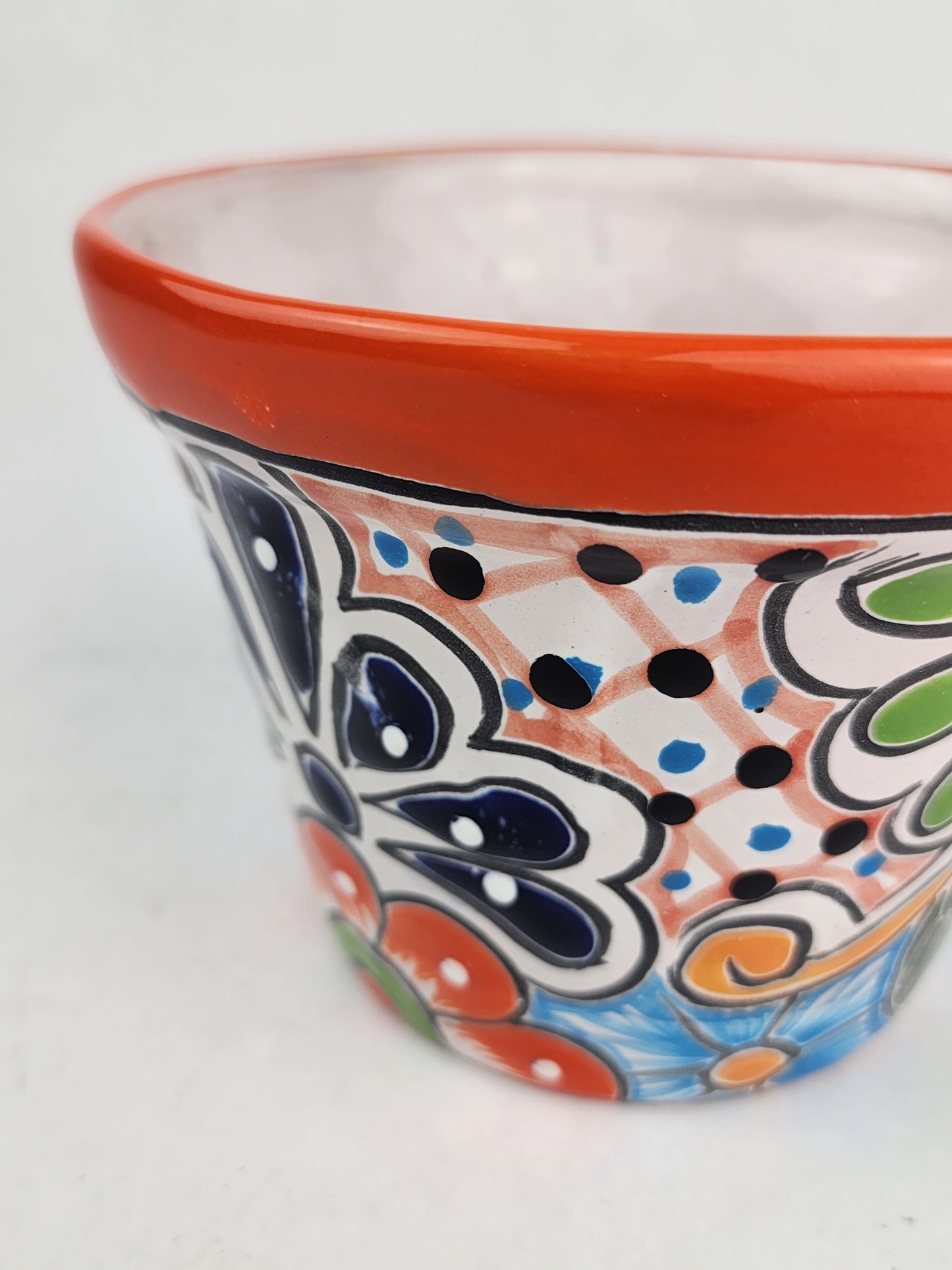 Red Orange Rim Talavera-Style Ceramic Planter 6" | Succulent Plant Pot