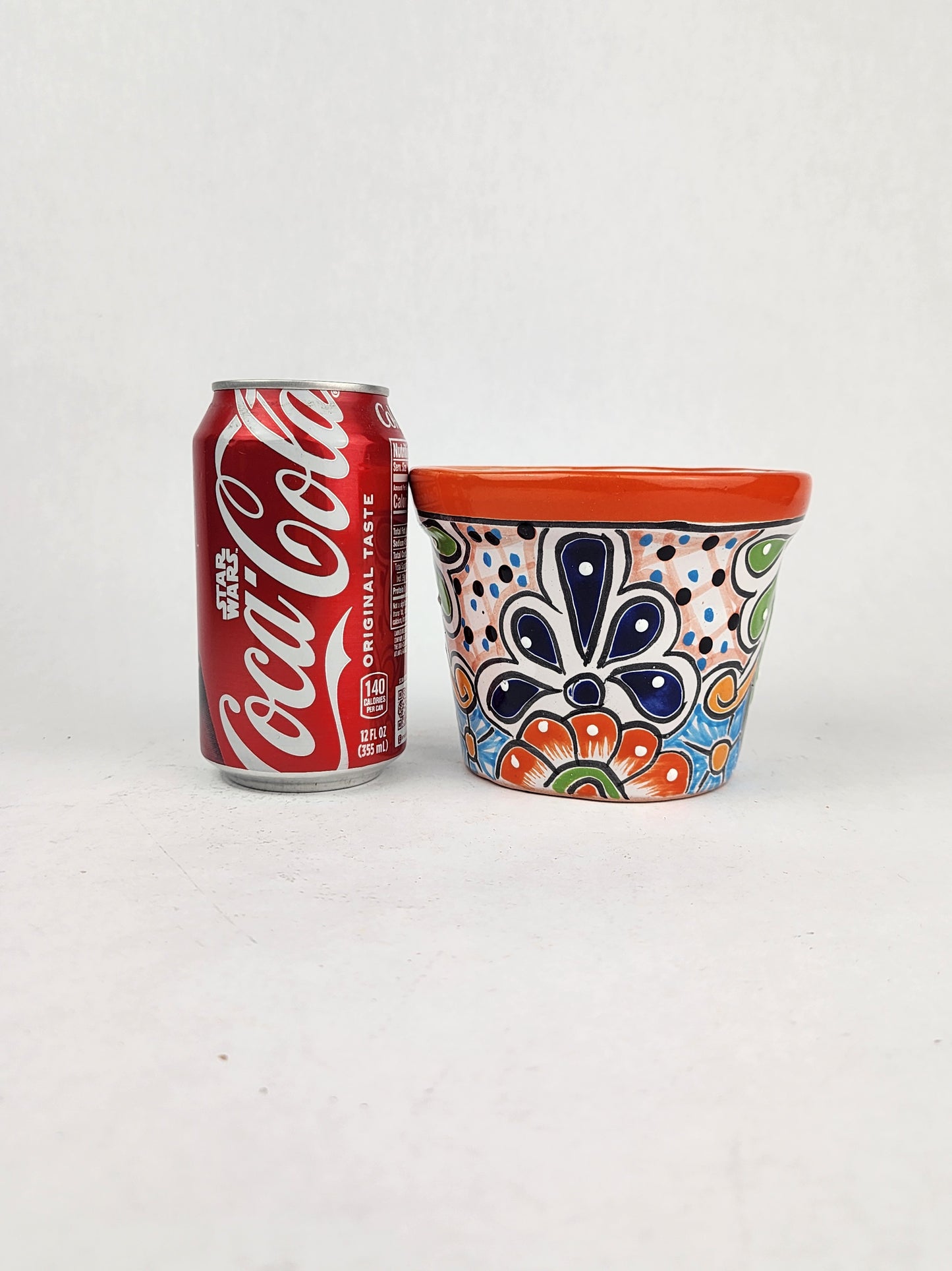 Red Orange Rim Talavera-Style Ceramic Planter 5" | Decorative Flower Pot