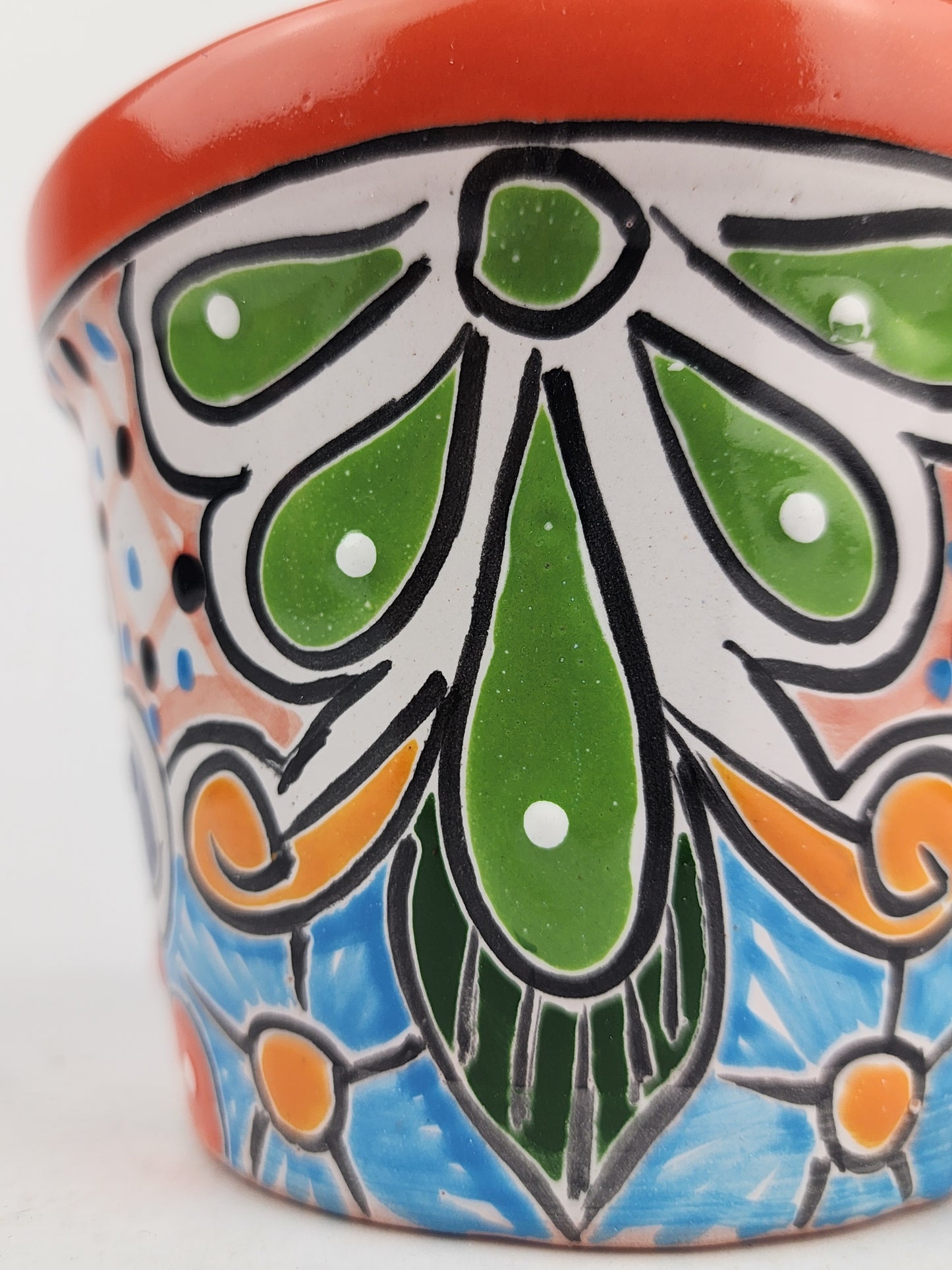 Red Orange Rim Talavera-Style Ceramic Planter 5" | Decorative Flower Pot
