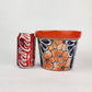 Red Orange Rim Talavera-Style Ceramic Planter 7" | Floral Plant Pot