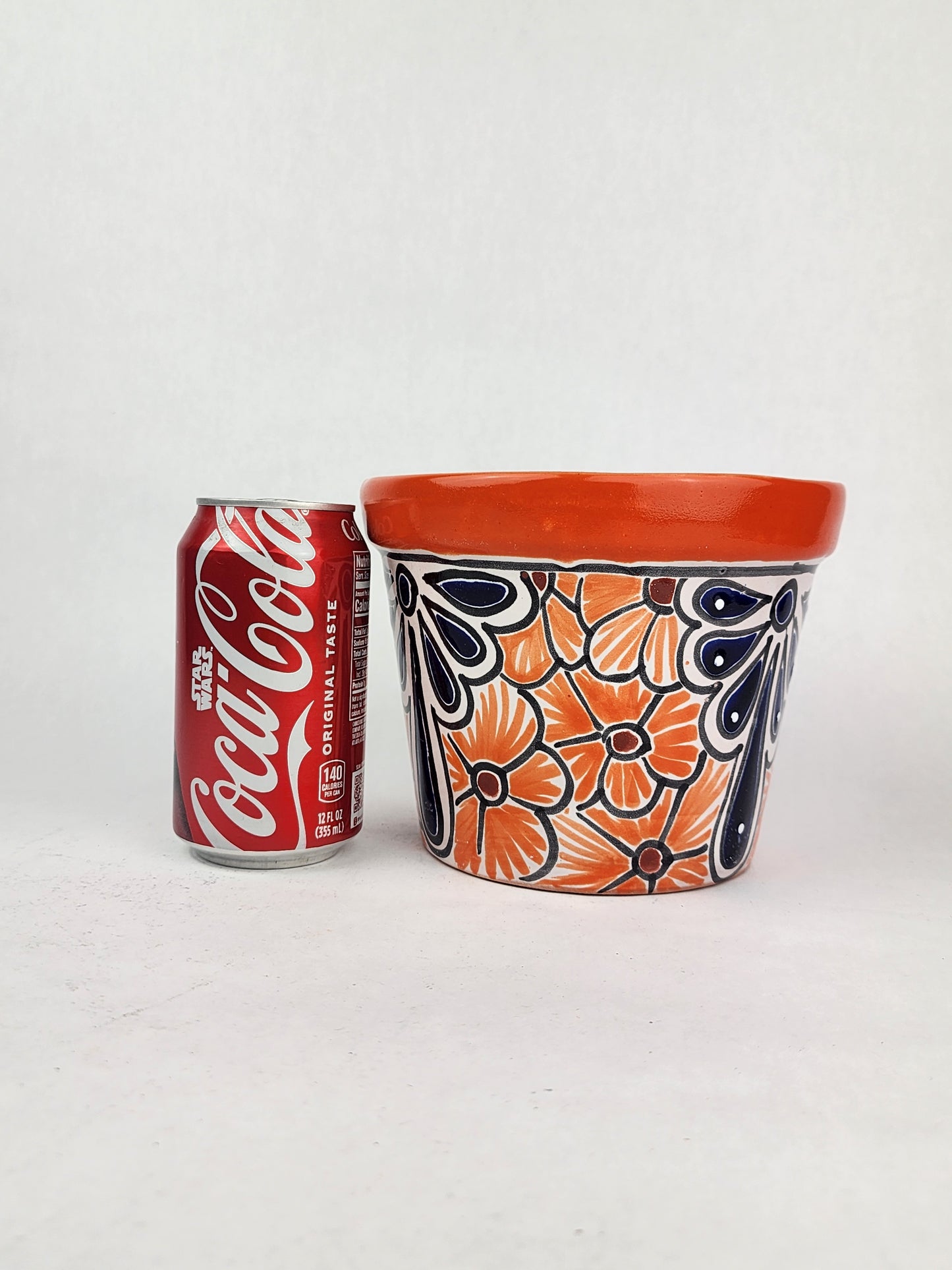 Red Orange Rim Talavera-Style Ceramic Planter 7" | Floral Plant Pot