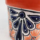 Red Orange Rim Talavera-Style Ceramic Planter 7" | Floral Plant Pot