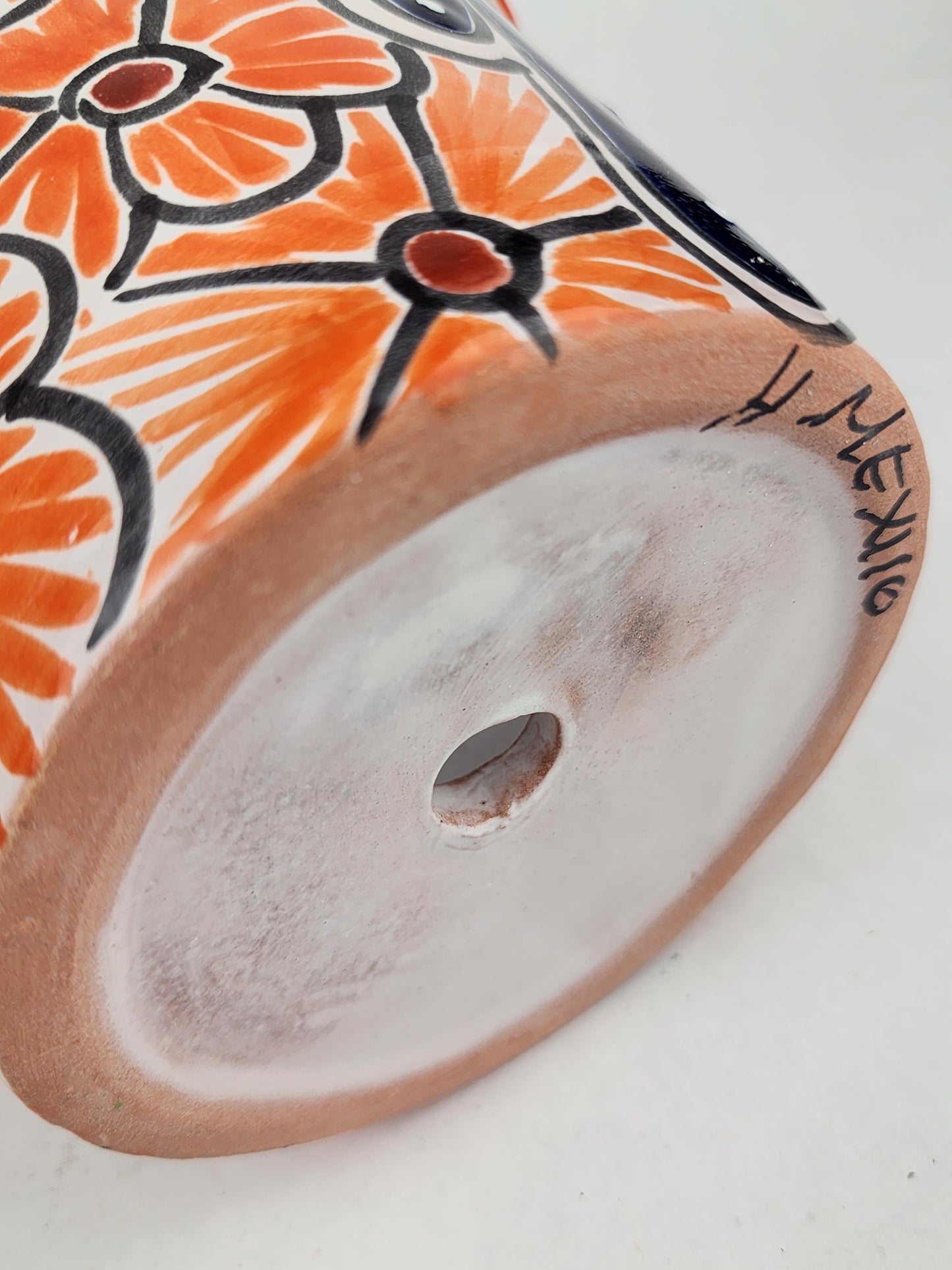 Red Orange Rim Talavera-Style Ceramic Planter 7" | Floral Plant Pot