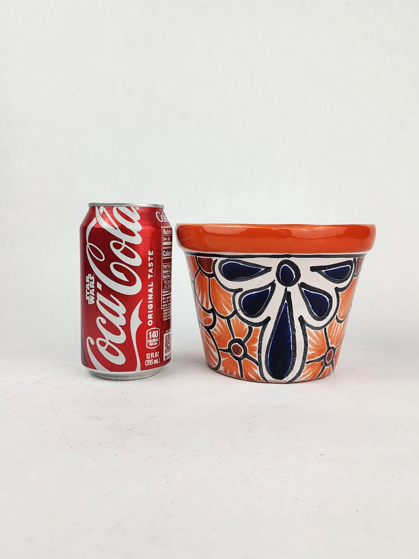 Red Orange Rim Talavera-Style Ceramic Planter 6" | Floral Plant Pot