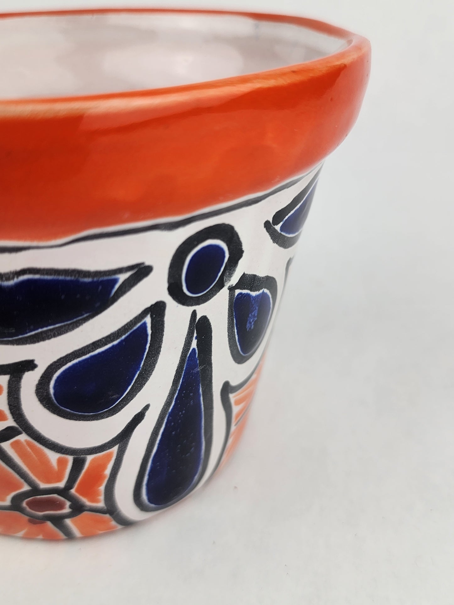 Red Orange Rim Talavera-Style Ceramic Planter 6" | Floral Plant Pot