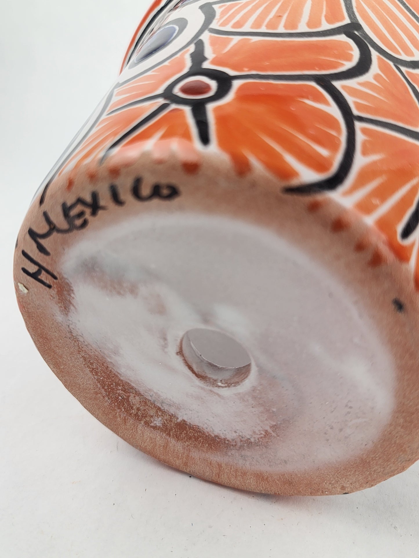 Red Orange Rim Talavera-Style Ceramic Planter 6" | Floral Plant Pot
