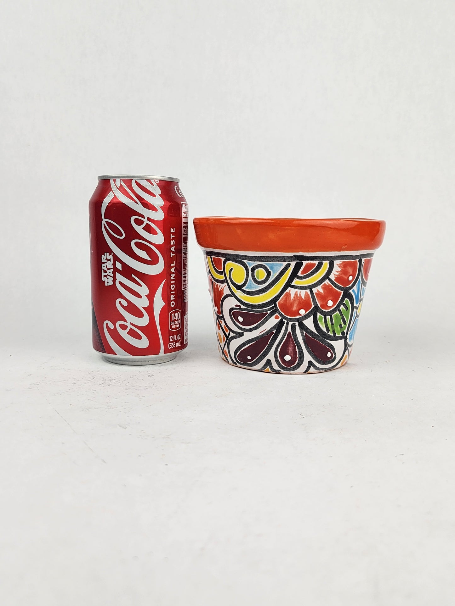 Red Orange Rim Talavera-Style Ceramic Planter 5" | Small Indoor Plant Pot