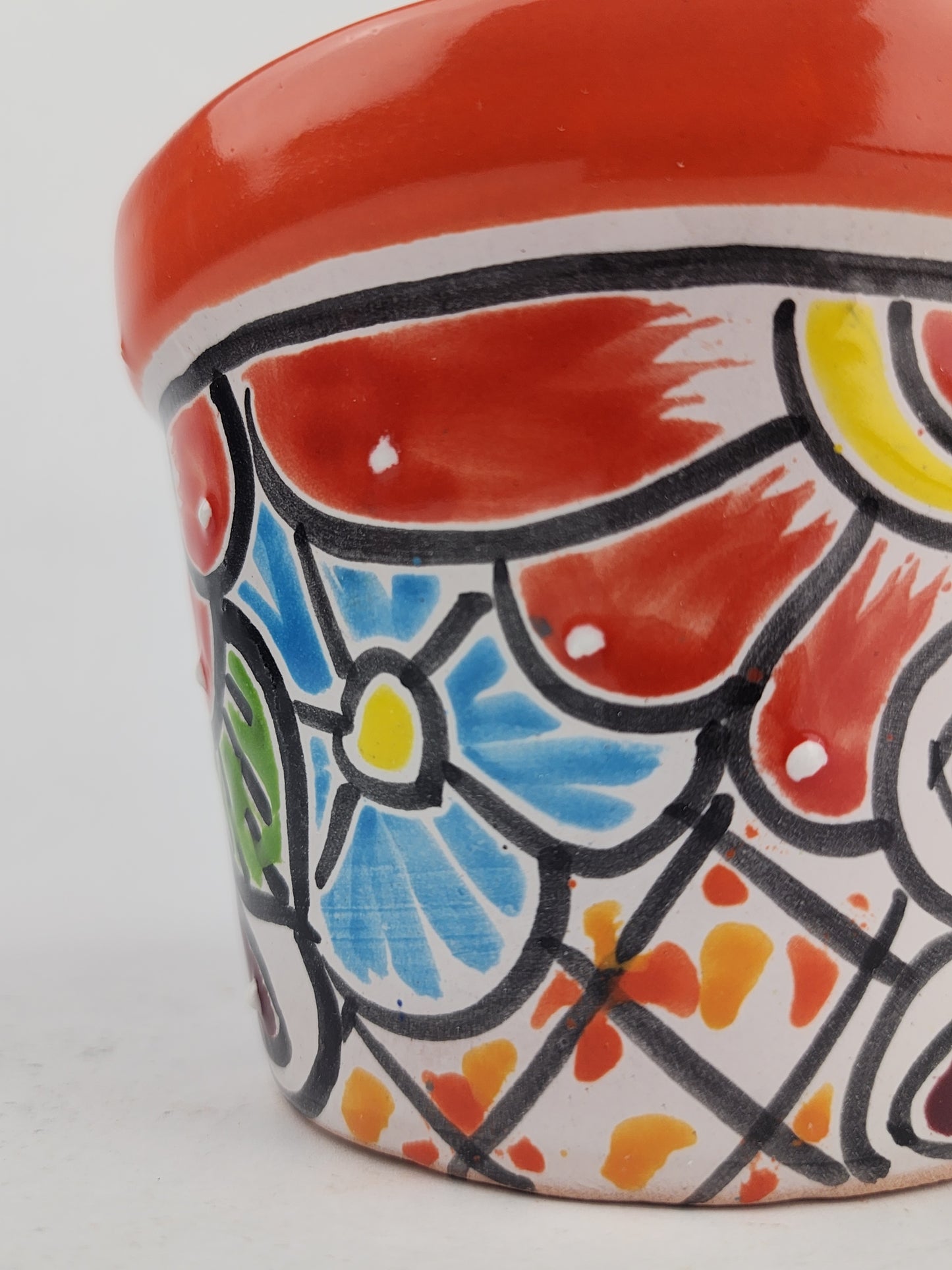 Red Orange Rim Talavera-Style Ceramic Planter 5" | Small Indoor Plant Pot