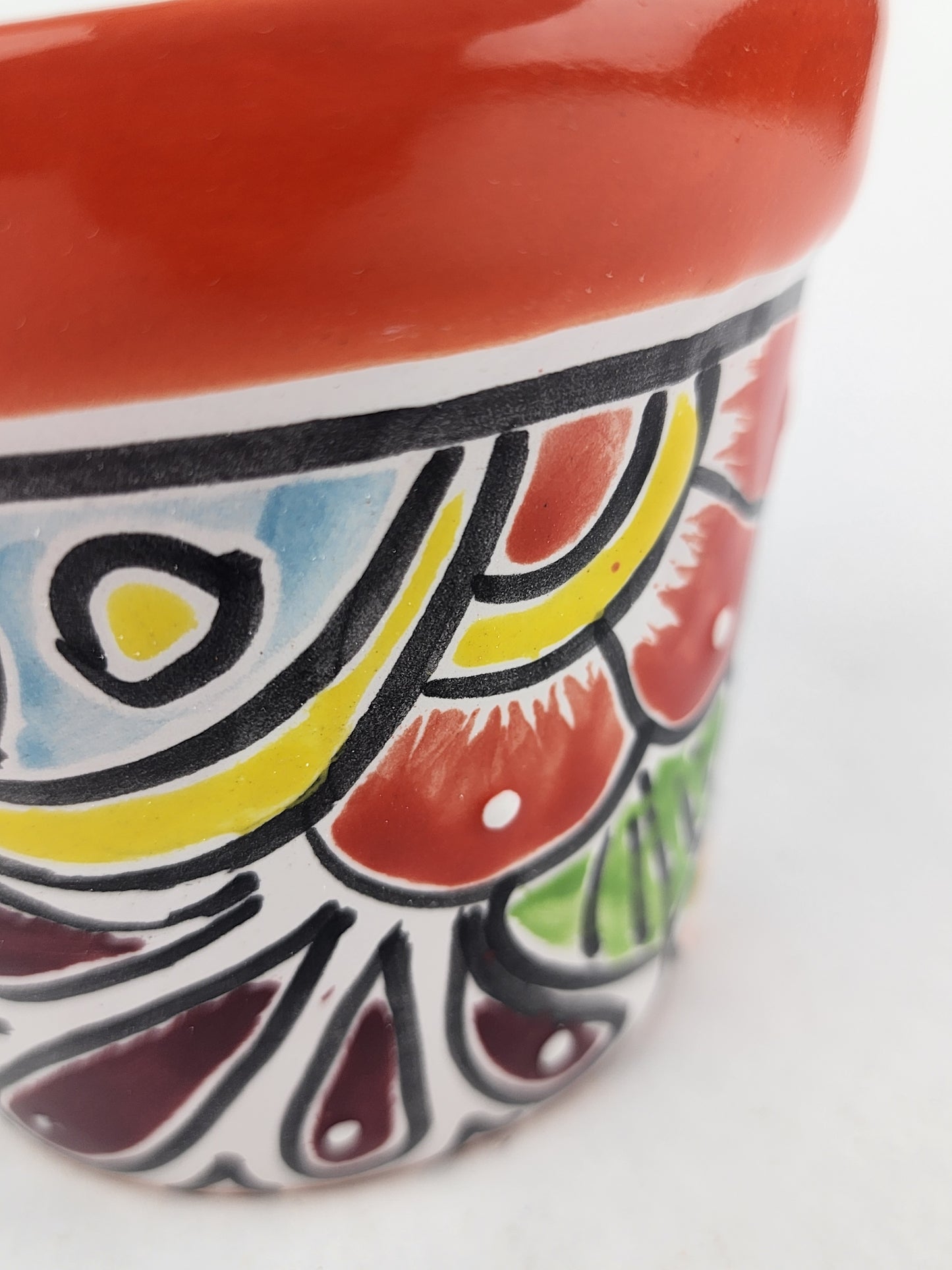 Red Orange Rim Talavera-Style Ceramic Planter 5" | Small Indoor Plant Pot