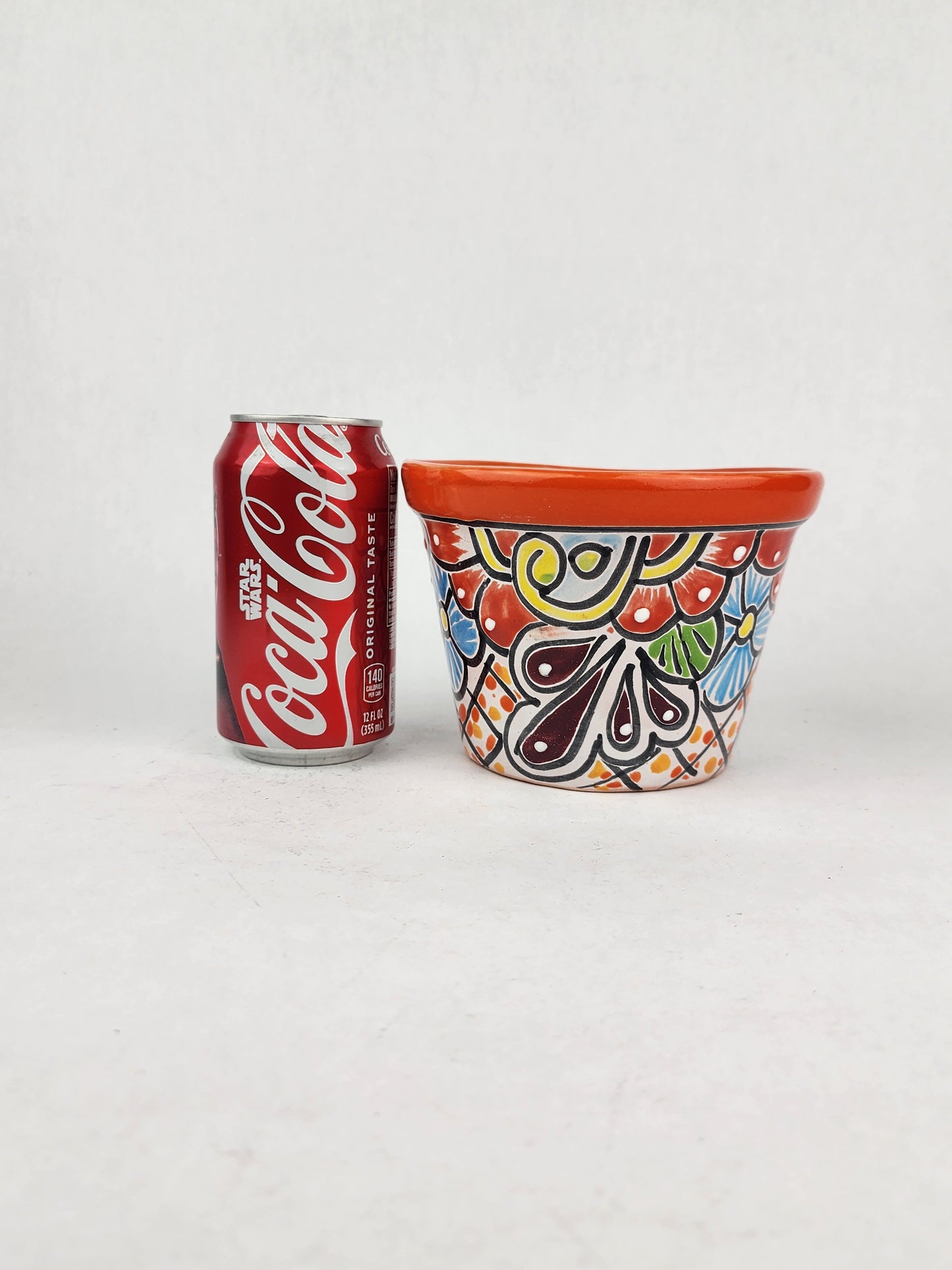 Red Orange Rim Talavera-Style Ceramic Planter 6" | Indoor Plant Pot