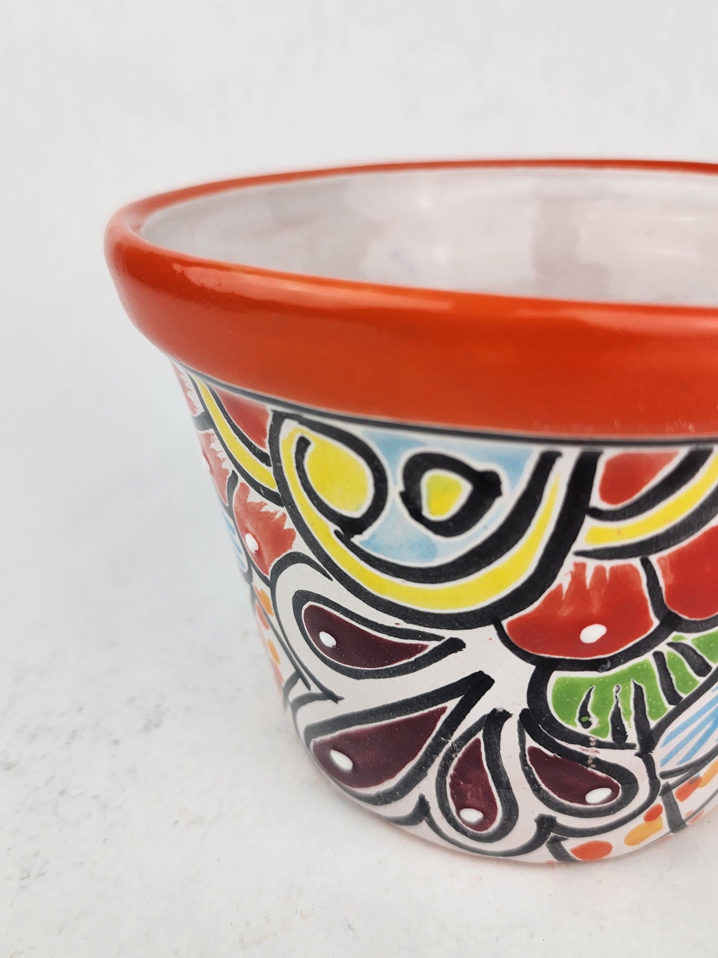Red Orange Rim Talavera-Style Ceramic Planter 6" | Indoor Plant Pot