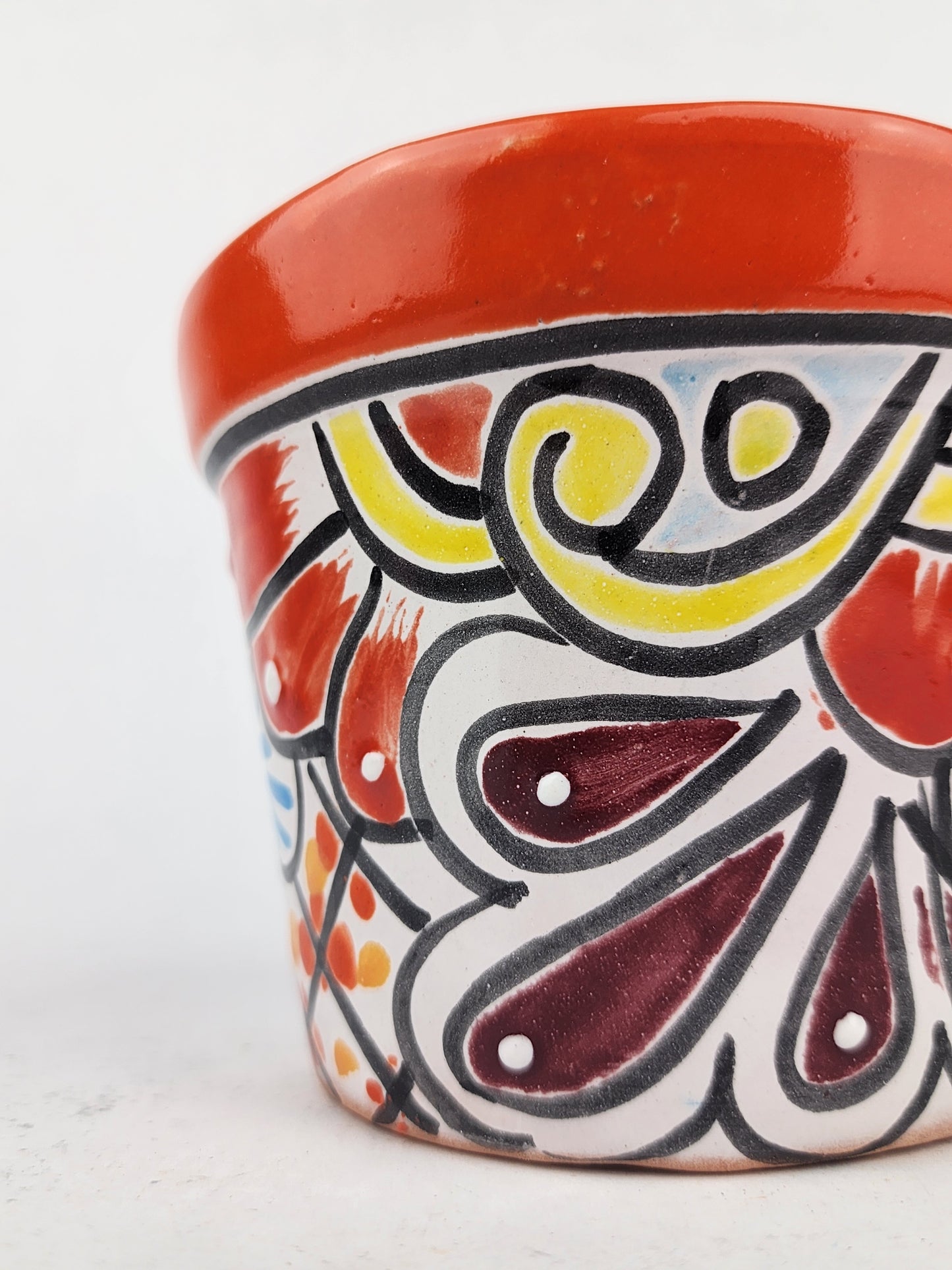 Red Orange Rim Talavera-Style Ceramic Planter 5" | Succulent Plant Pot