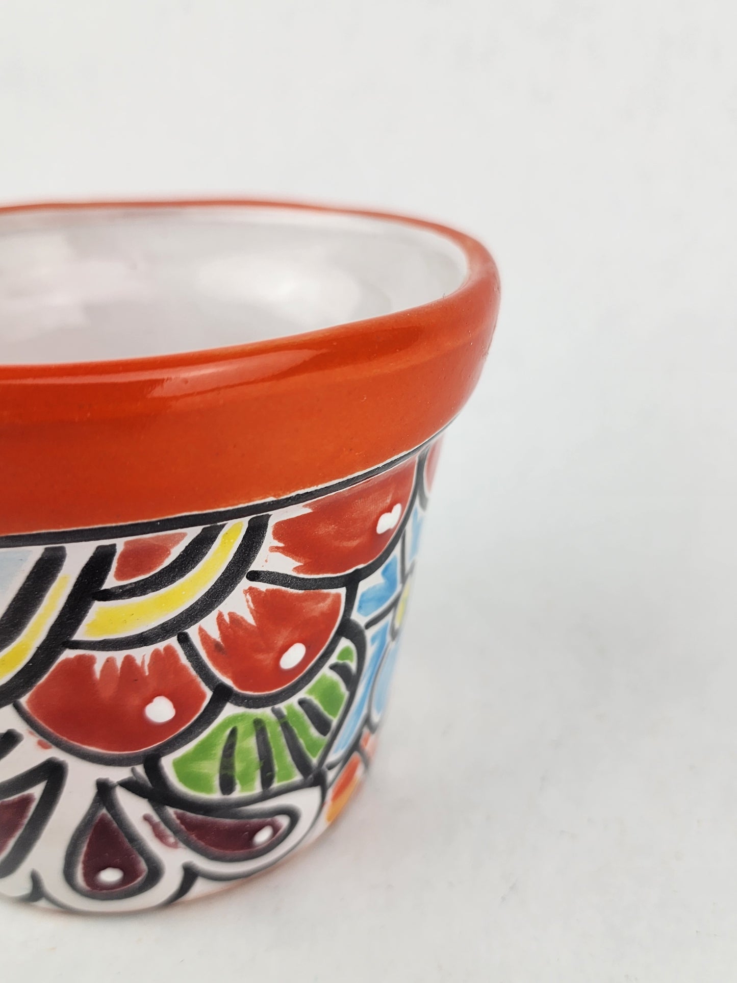 Red Orange Rim Talavera-Style Ceramic Planter 5" | Succulent Plant Pot