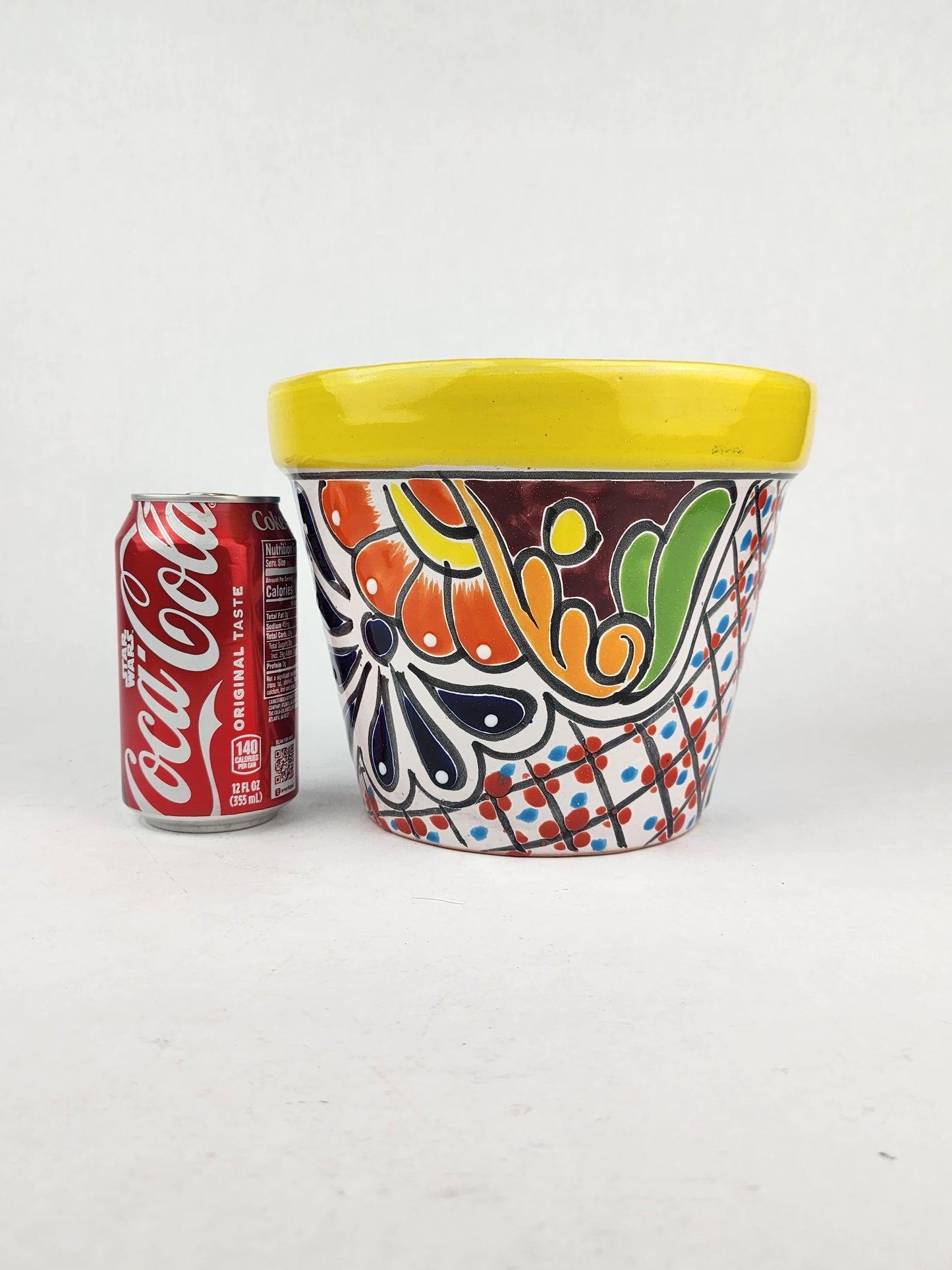 Yellow Rim Talavera-Style Ceramic Planter 8" | Statement Plant Pot