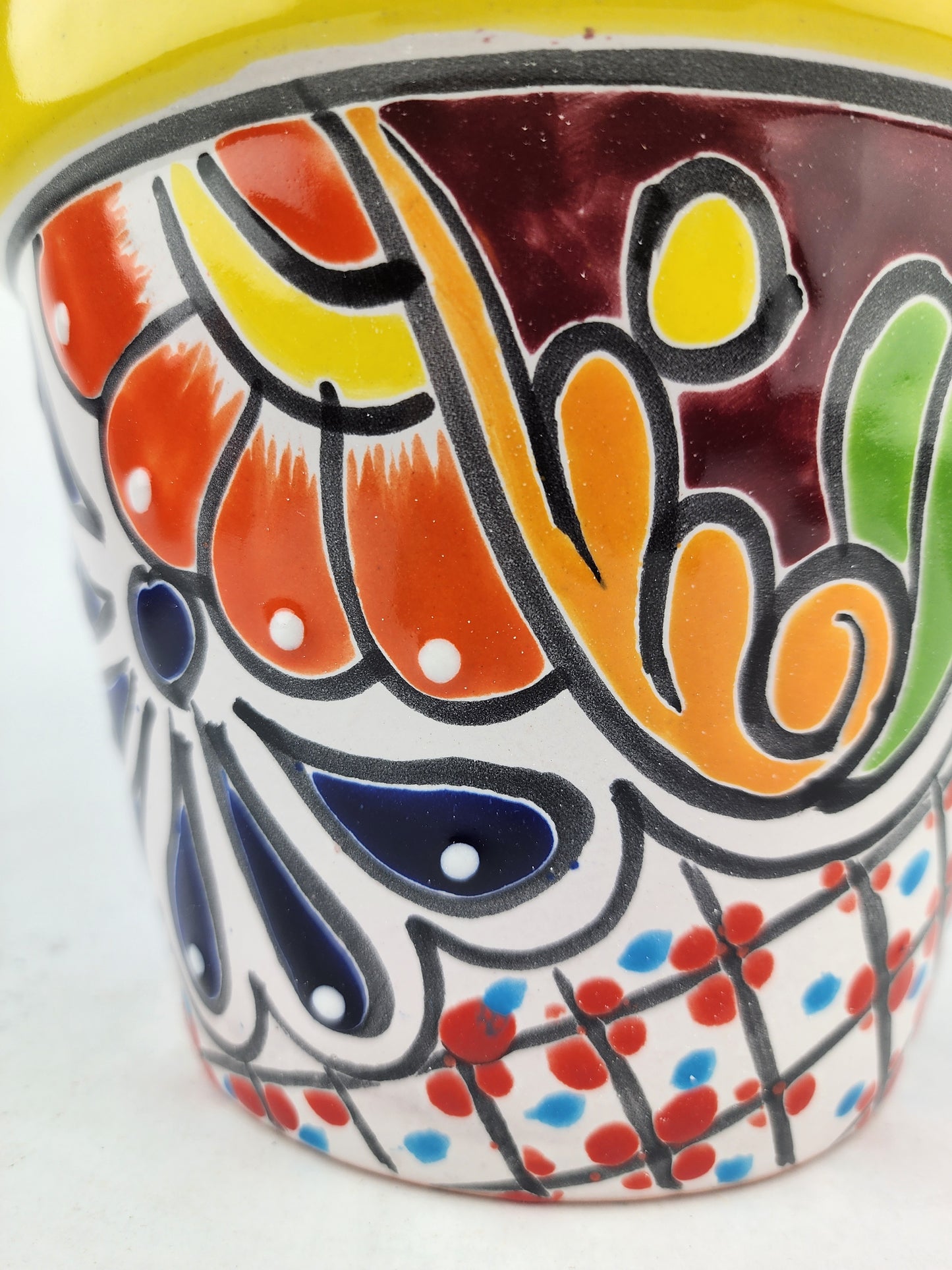 Yellow Rim Talavera-Style Ceramic Planter 8" | Statement Plant Pot