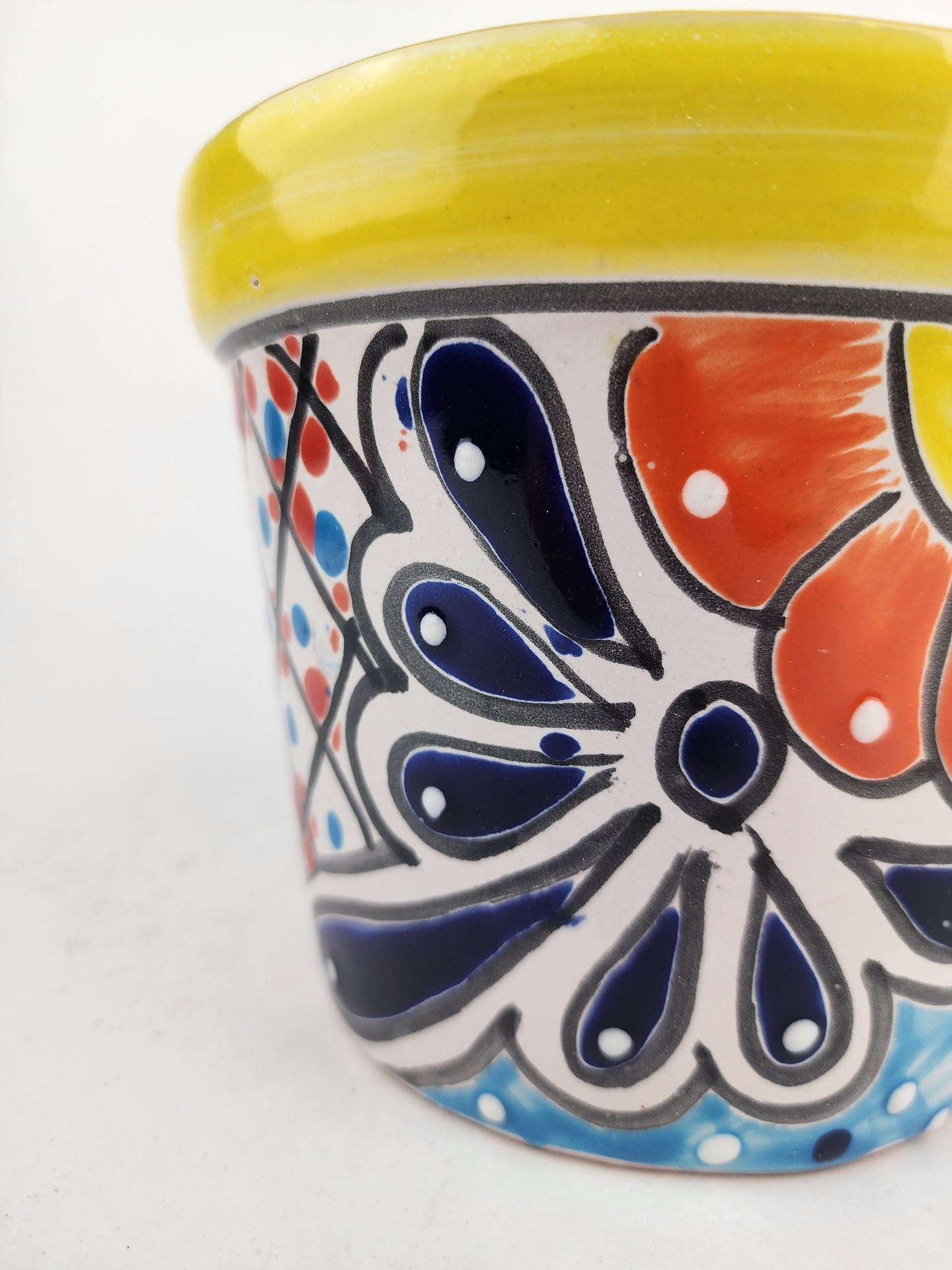 Yellow Rim Talavera-Style Ceramic Planter 7" | Indoor Plant Pot