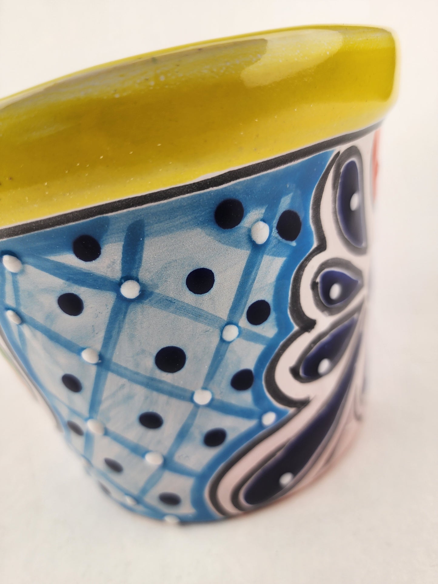 Yellow Rim Talavera-Style Ceramic Planter 7" | Indoor Plant Pot