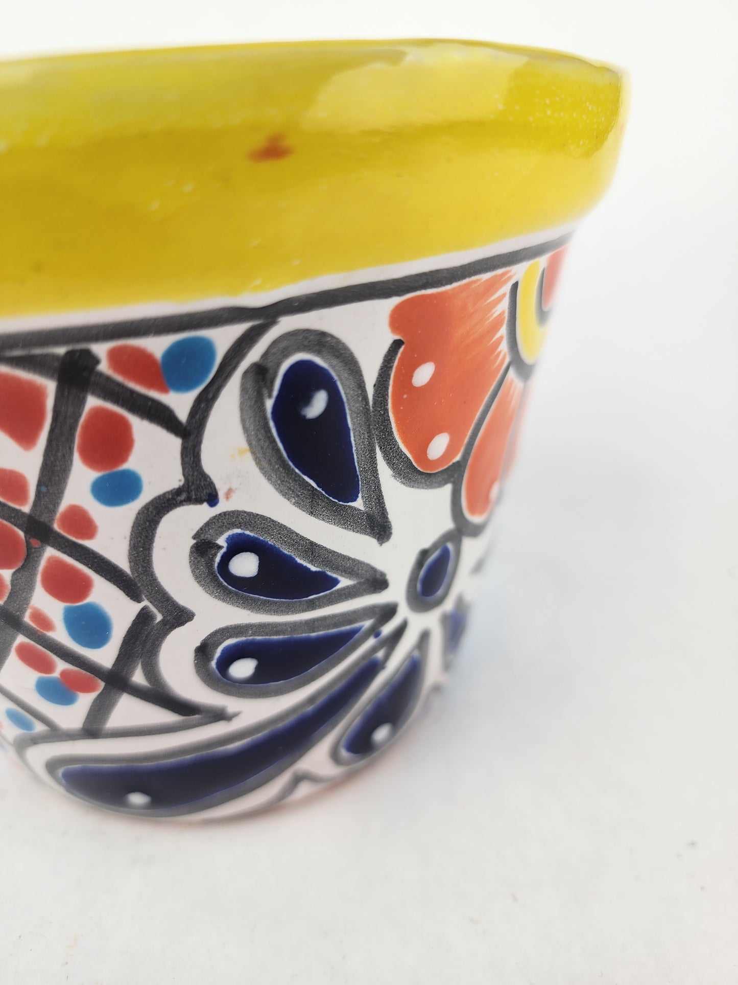 Yellow Rim Talavera-Style Ceramic Planter 6" | Indoor Plant Pot