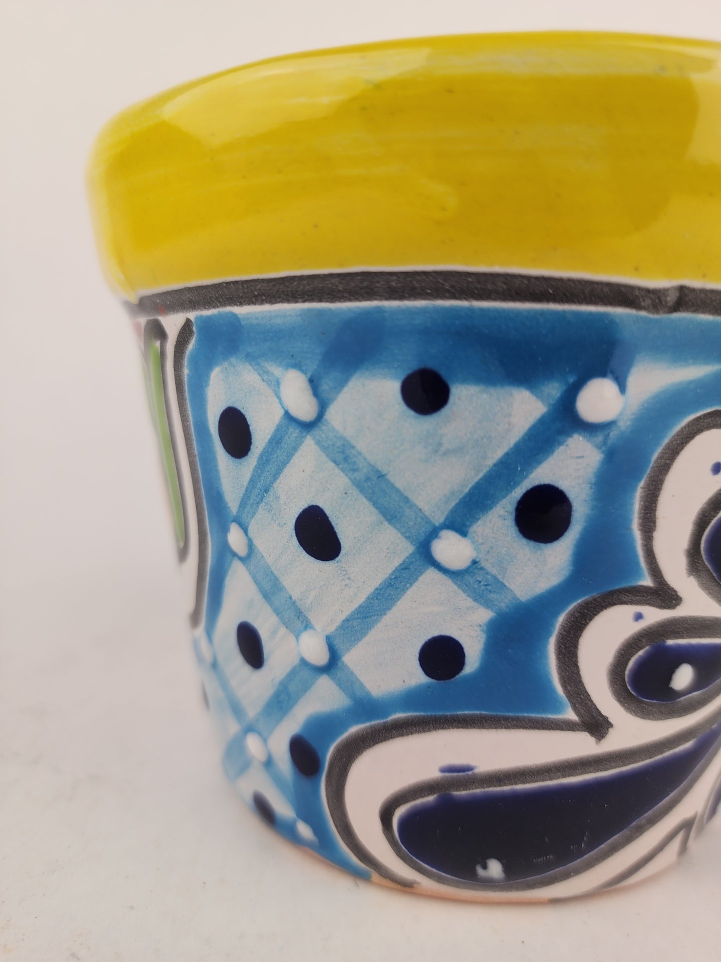 Yellow Rim Talavera-Style Ceramic Planter 5" | Small Indoor Plant Pot