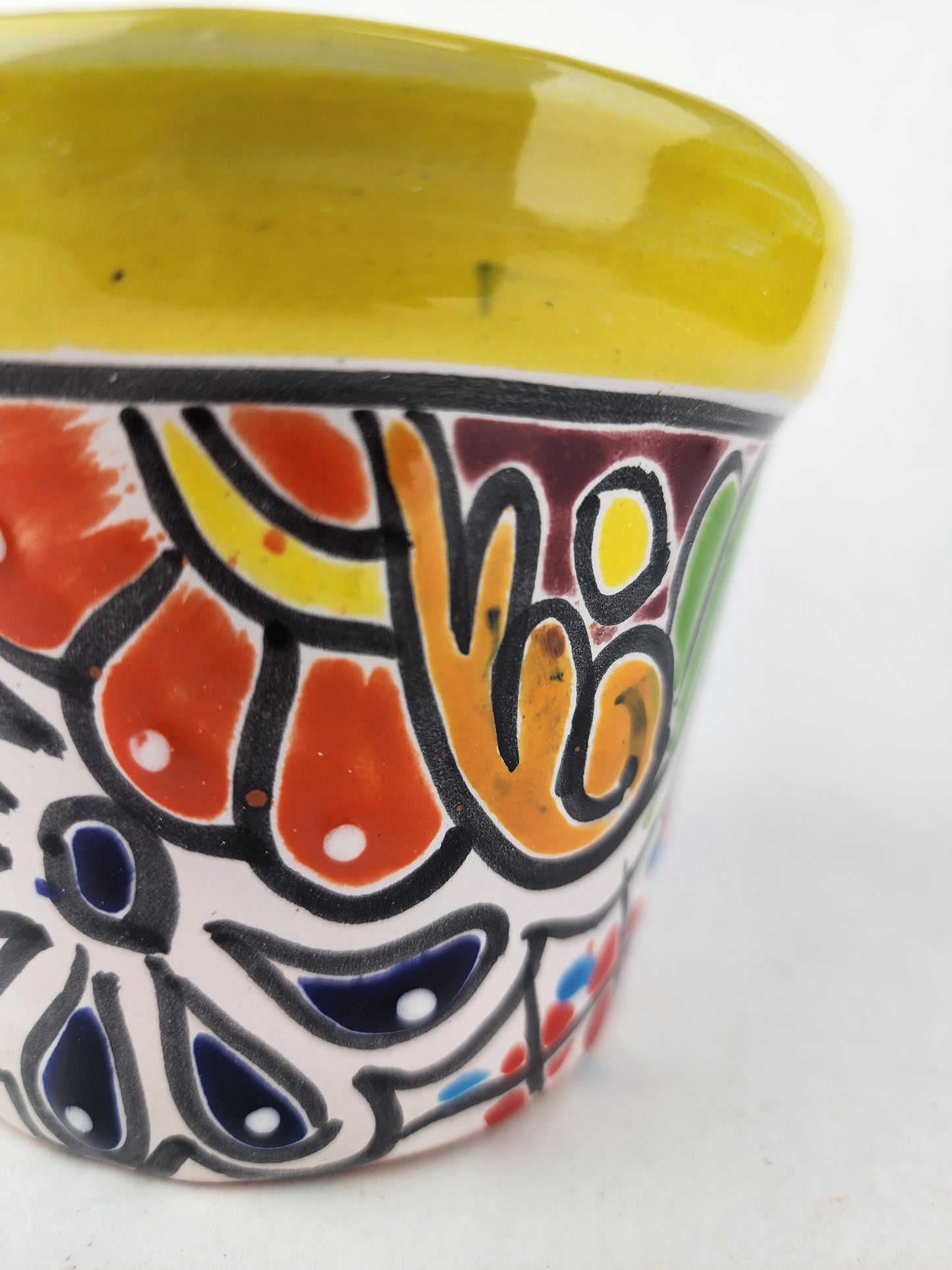 Yellow Rim Talavera-Style Ceramic Planter 5" | Small Indoor Plant Pot