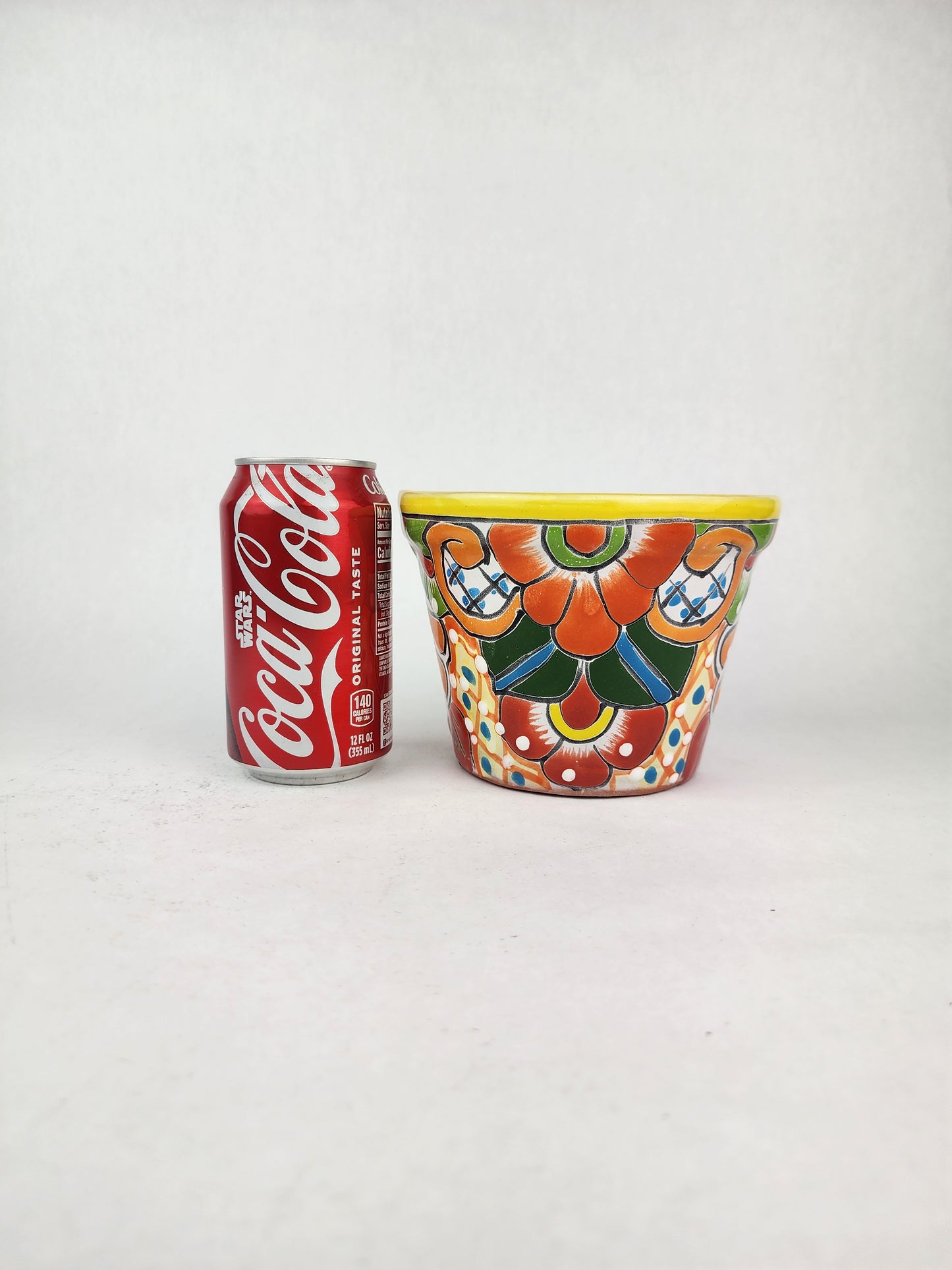 Yellow Rim Talavera-Style Ceramic Planter 6" | Floral Houseplant Pot