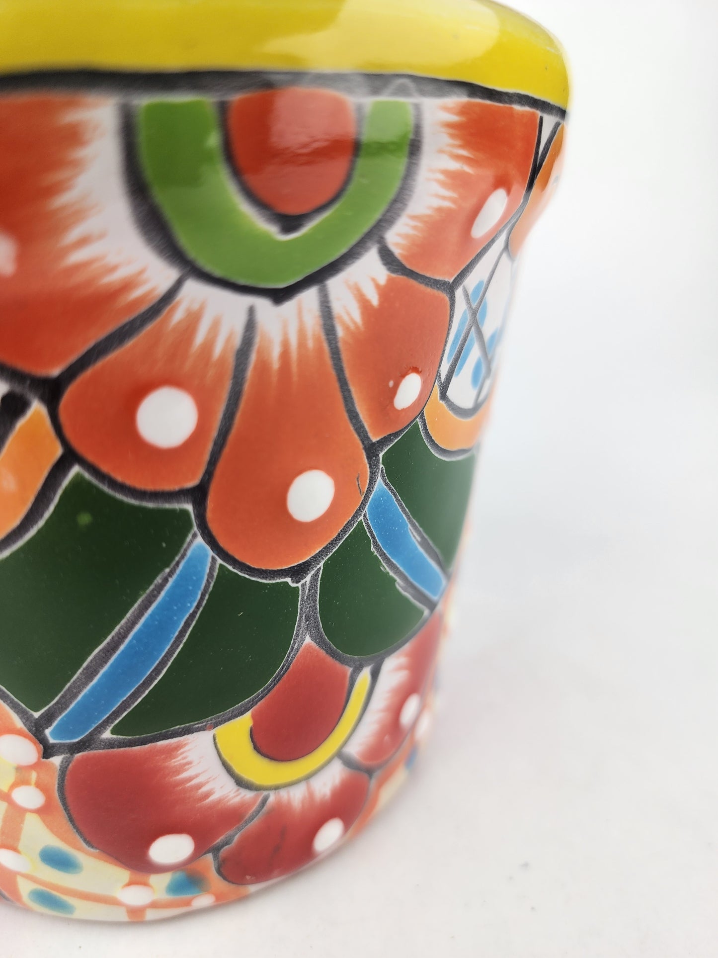 Yellow Rim Talavera-Style Ceramic Planter 6" | Floral Houseplant Pot
