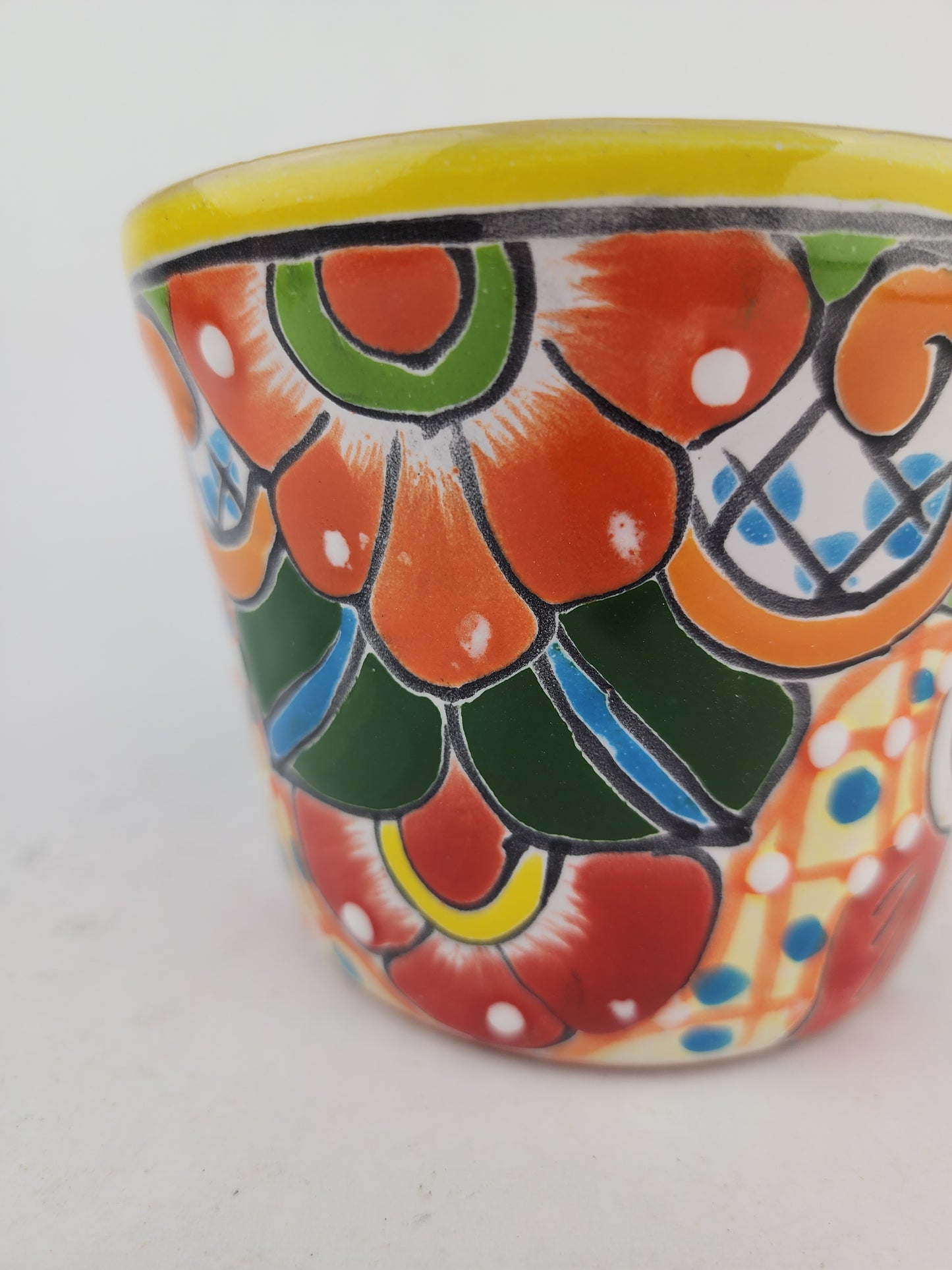 Yellow Rim Talavera-Style Ceramic Planter 5" | Succulent Plant Pot