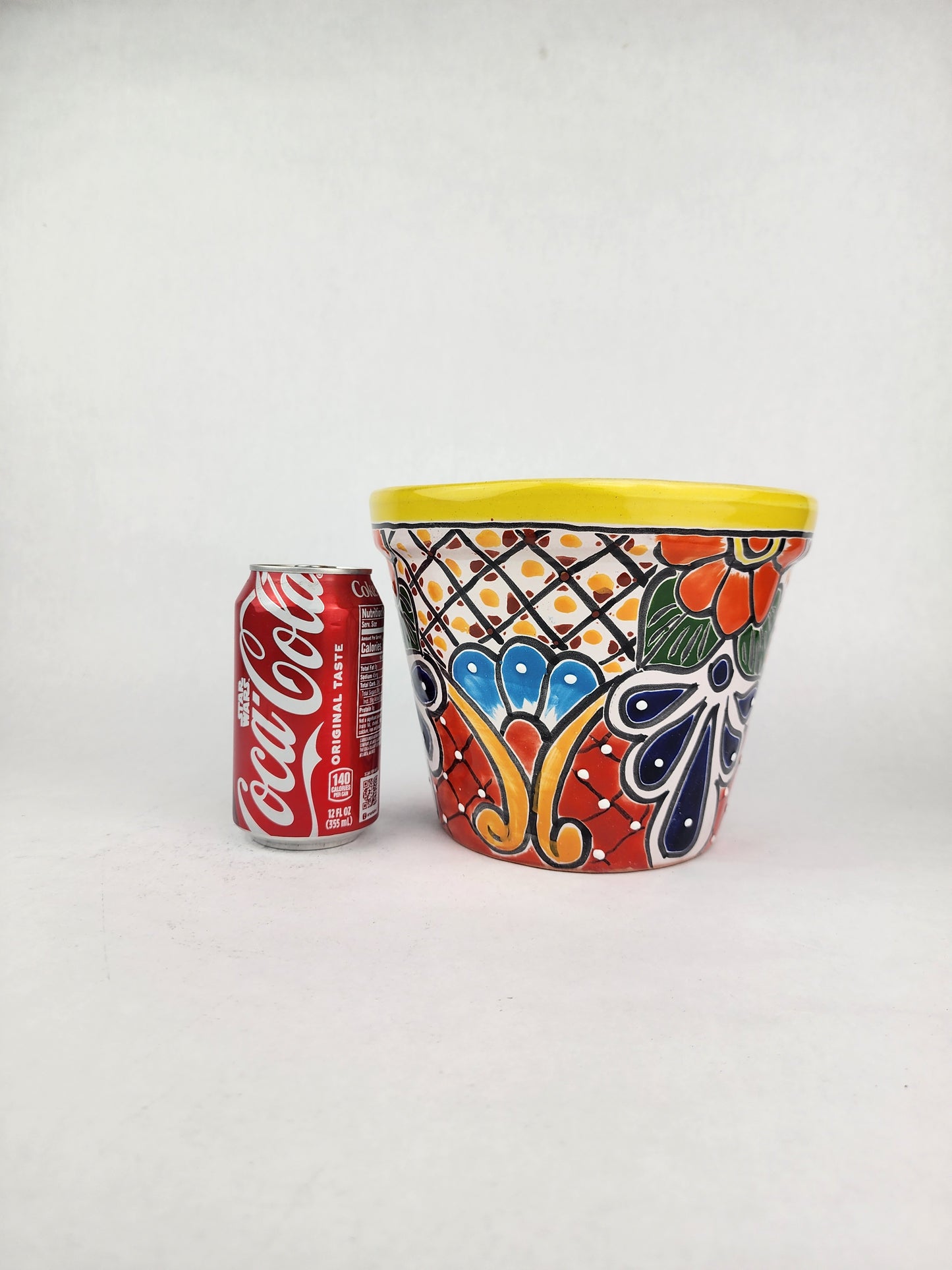 Yellow Rim Talavera-Style Ceramic Planter 8" | Decorative Flower Pot