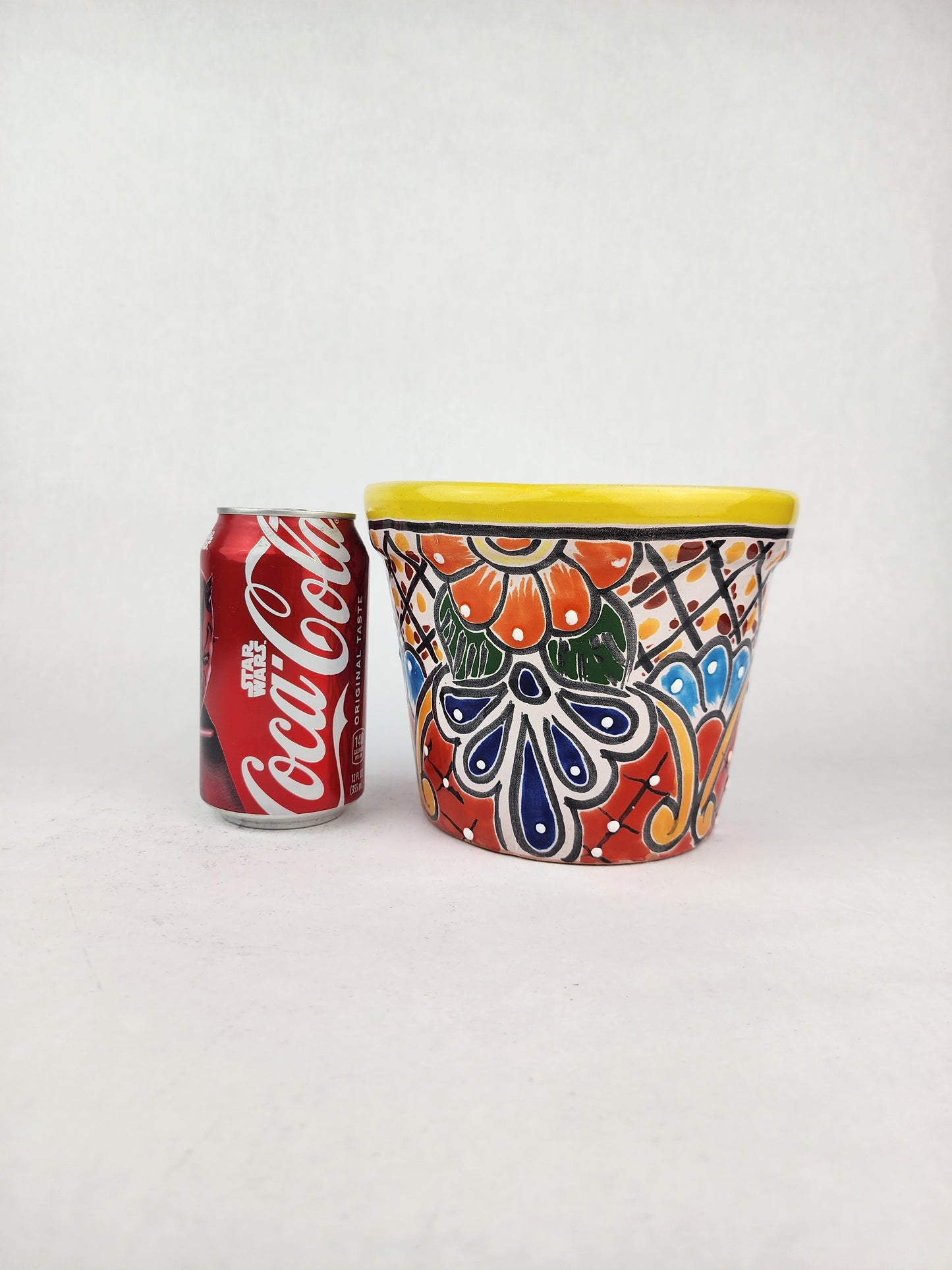 Yellow Rim Talavera-Style Ceramic Planter 7" | Succulent Plant Pot