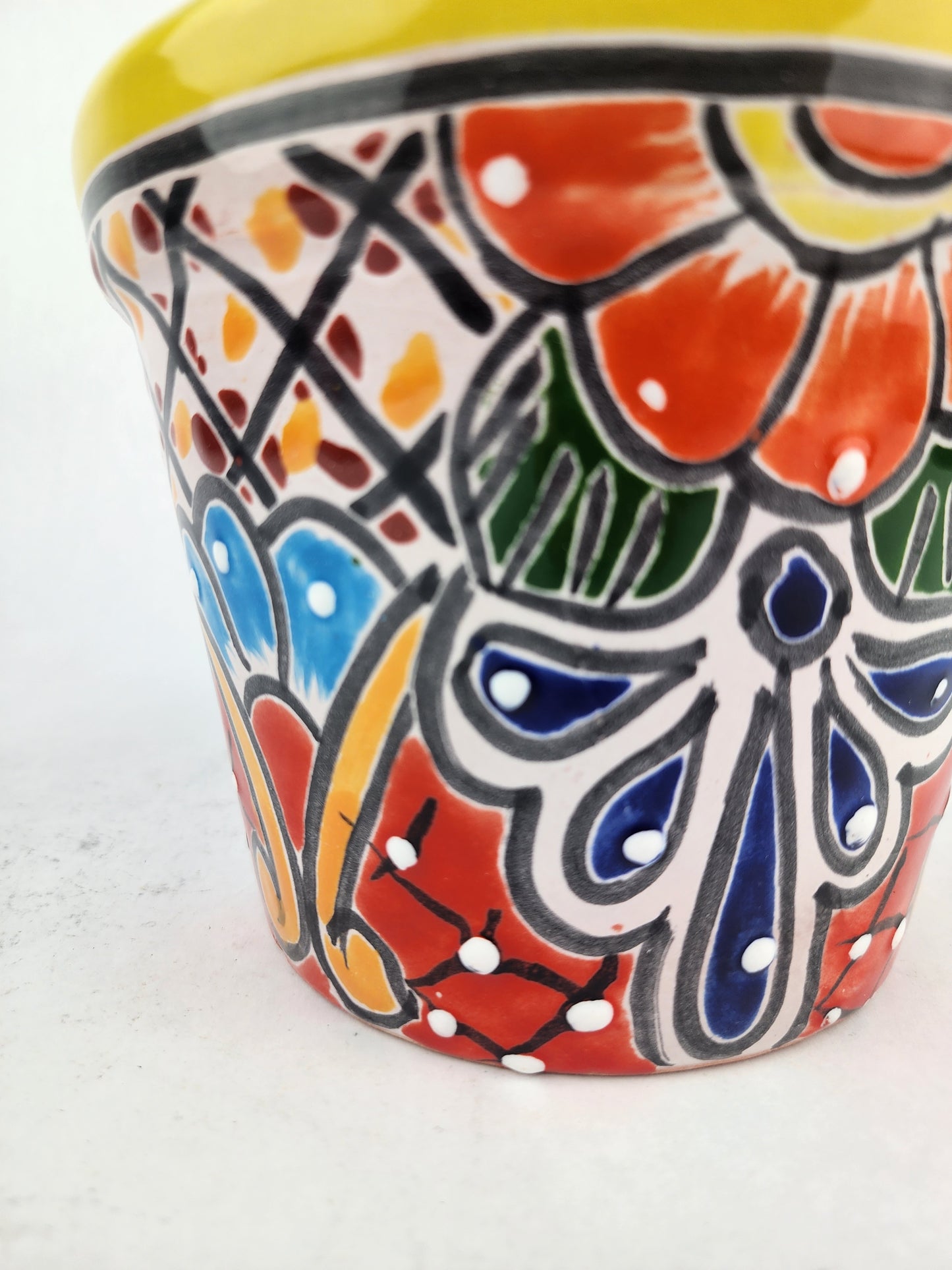 Yellow Rim Talavera-Style Ceramic Planter 7" | Succulent Plant Pot