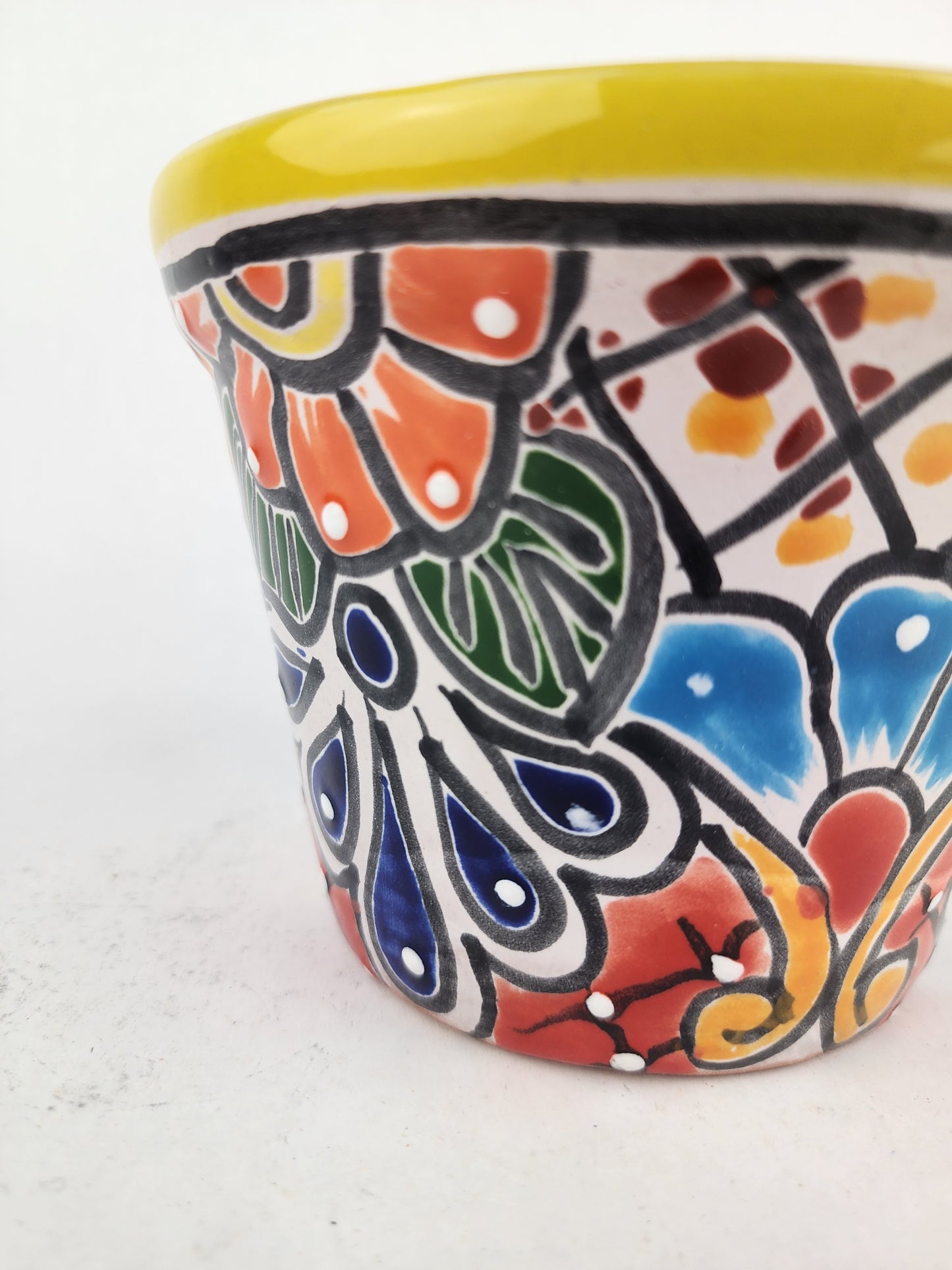 Yellow Rim Talavera-Style Ceramic Planter 6" | Succulent Plant Pot