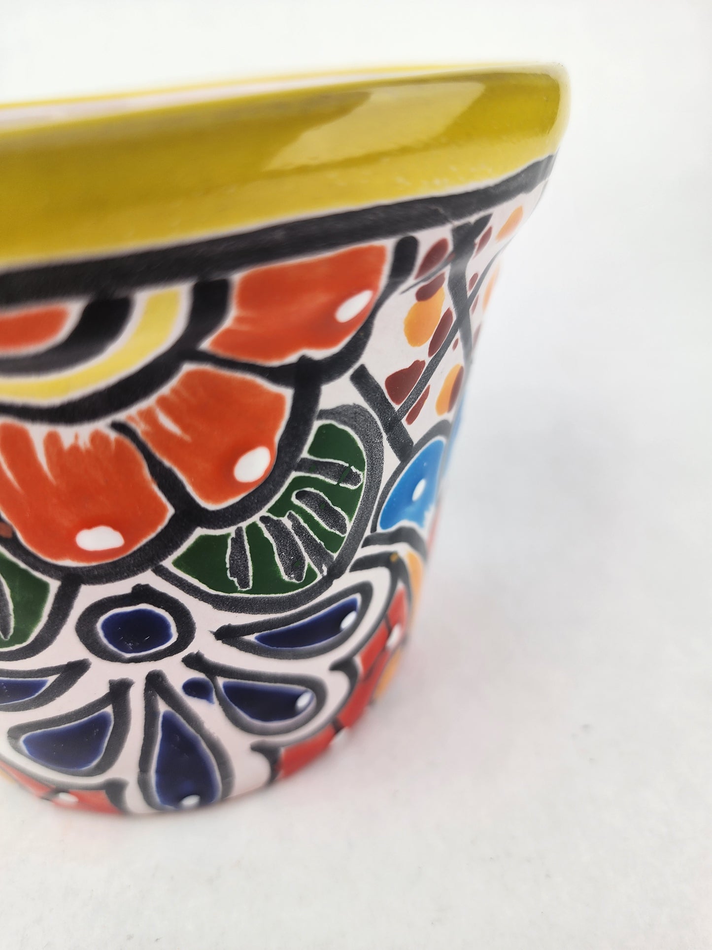 Yellow Rim Talavera-Style Ceramic Planter 6" | Succulent Plant Pot