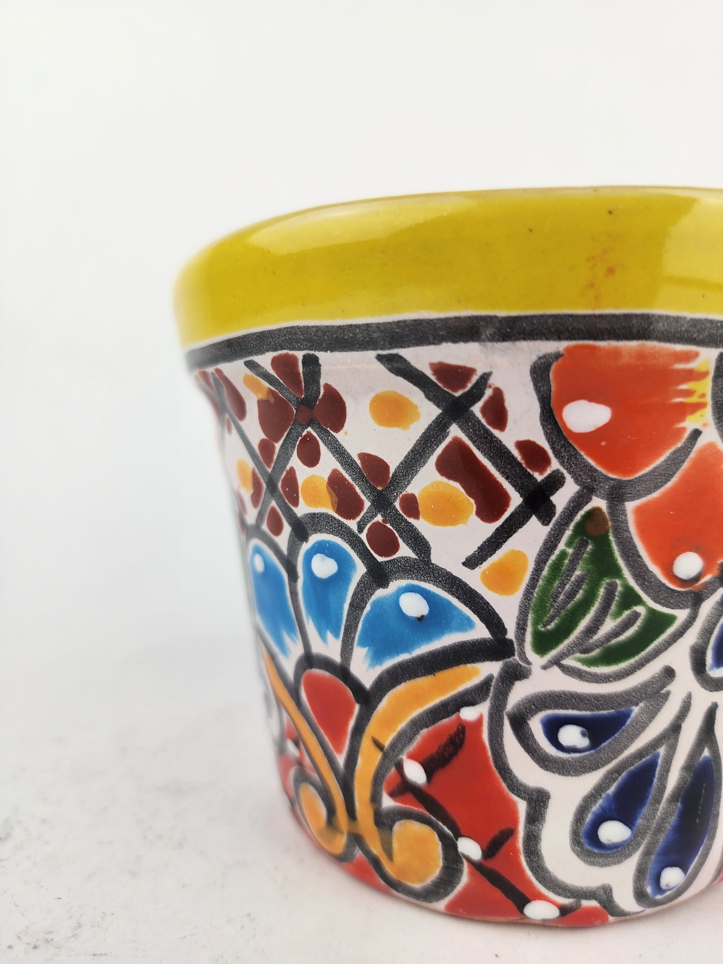 Yellow Rim Talavera-Style Ceramic Planter 5" | Succulent Plant Pot