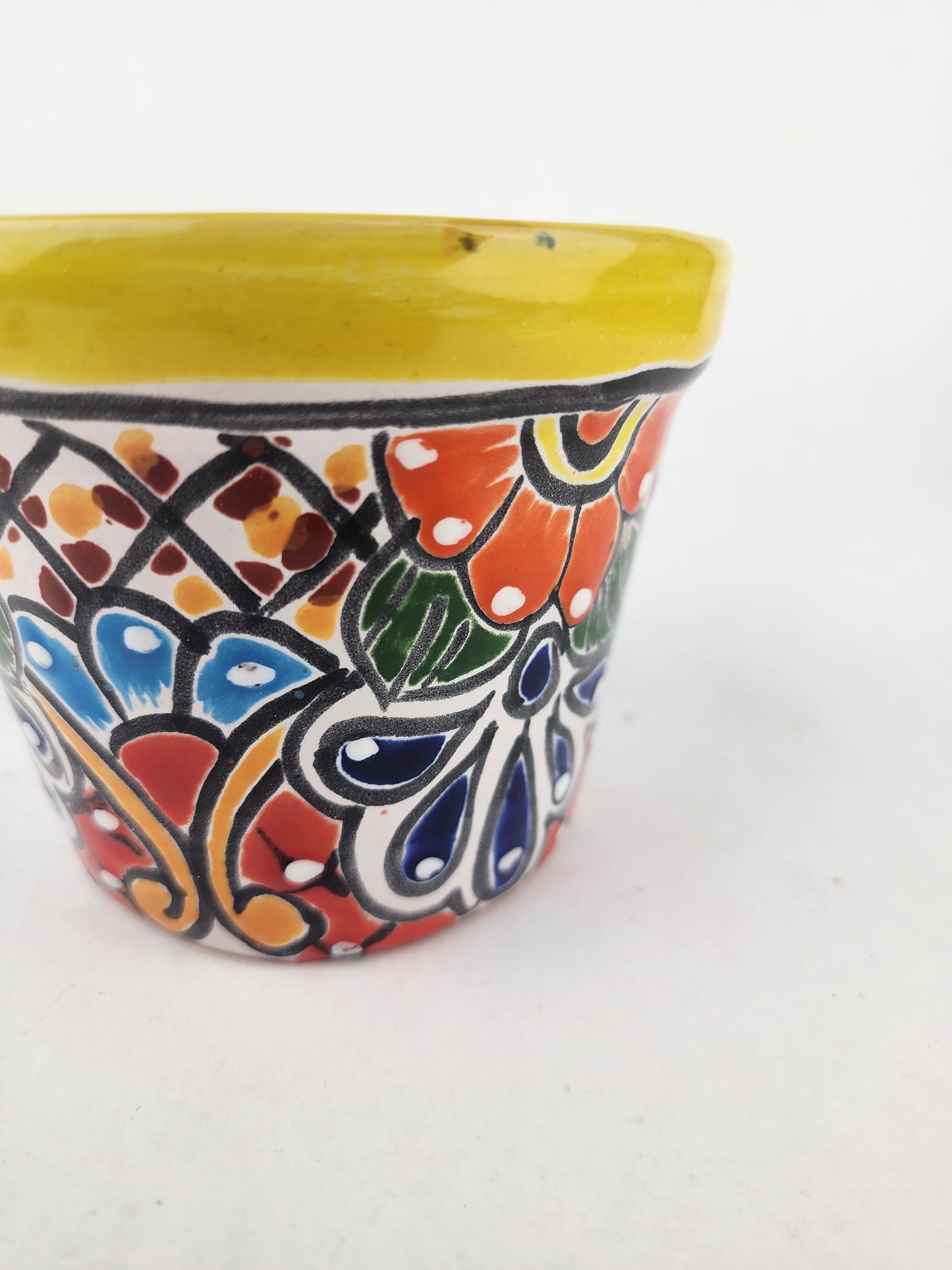 Yellow Rim Talavera-Style Ceramic Planter 5" | Succulent Plant Pot