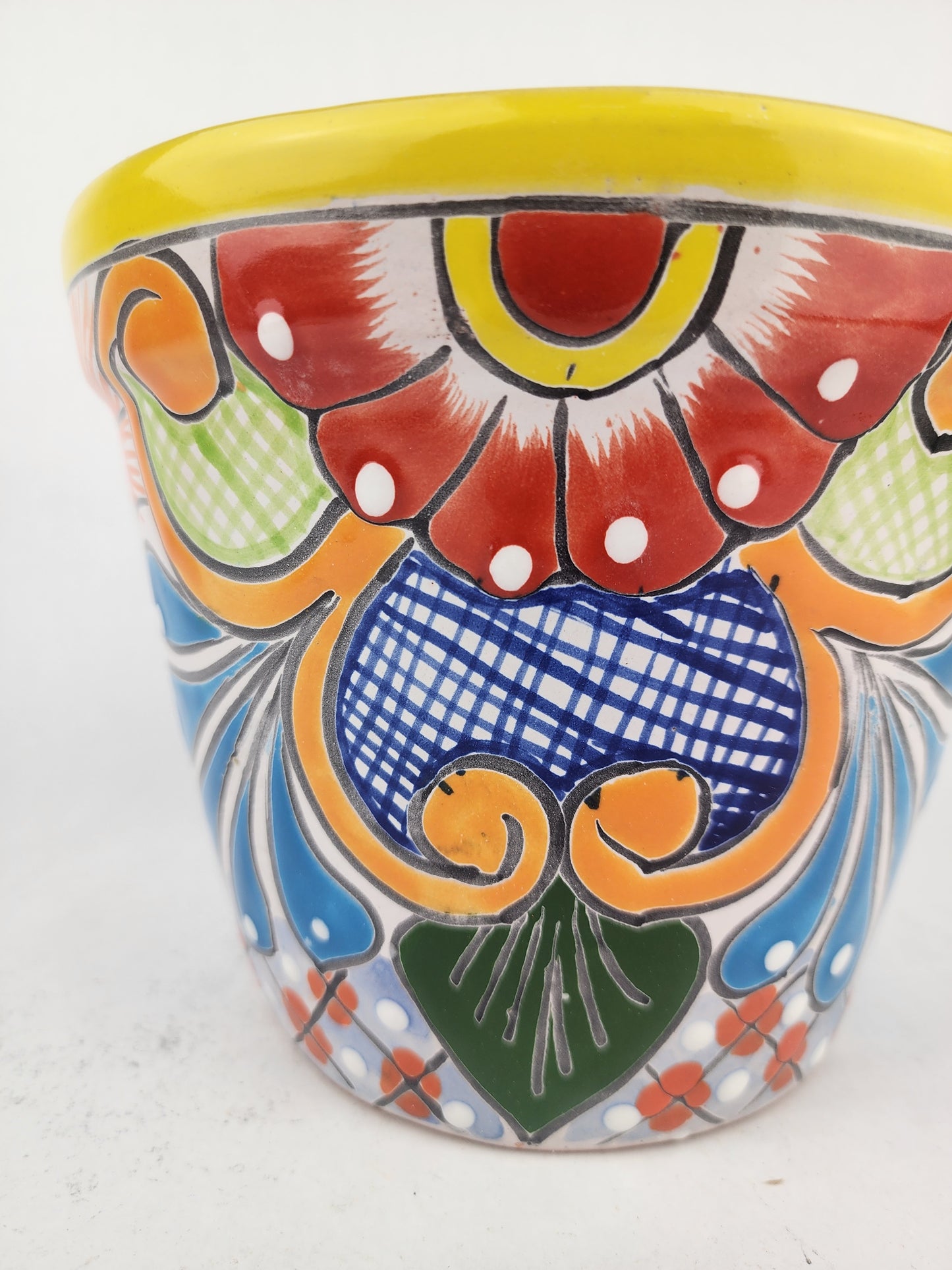 Yellow Rim Talavera-Style Ceramic Planter 8" | Indoor Houseplant Pot