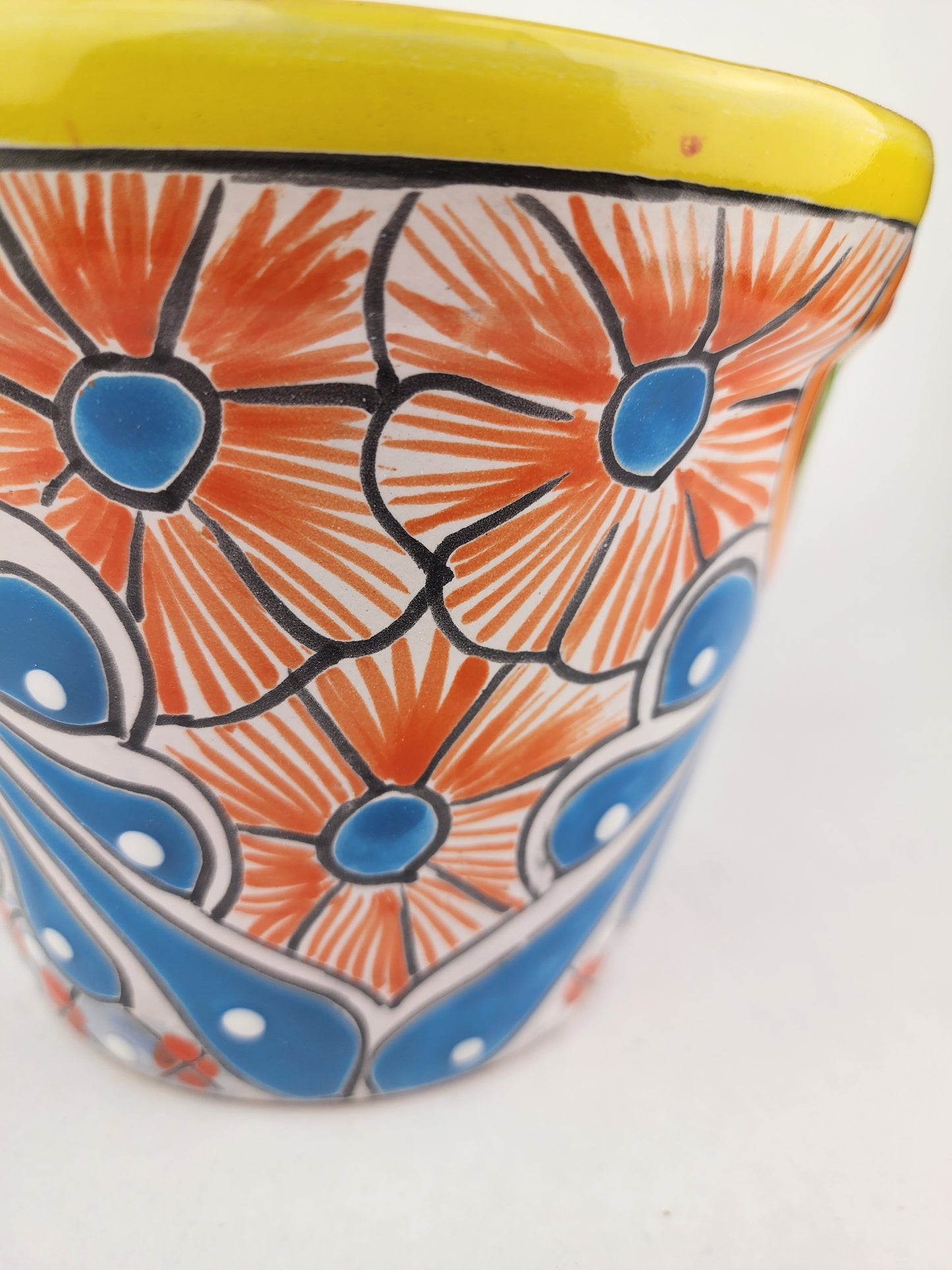 Yellow Rim Talavera-Style Ceramic Planter 8" | Indoor Houseplant Pot